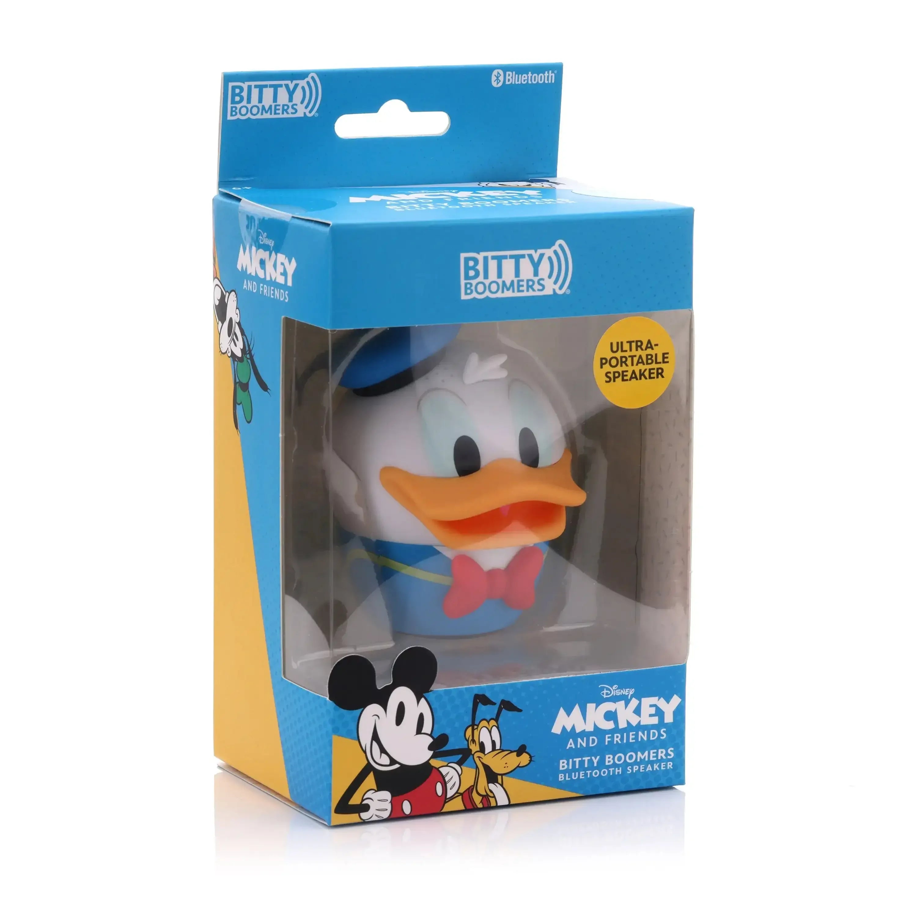 Przenośny głośnik Bluetooth Donald Duck w opakowaniu, gadżet biurowy na biurko.