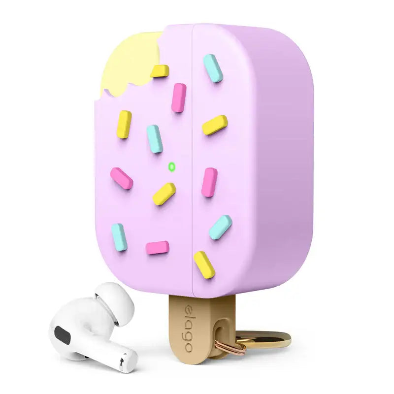 Futerał na AirPods Pro w kształcie różowego loda na patyku z kolorową posypką.