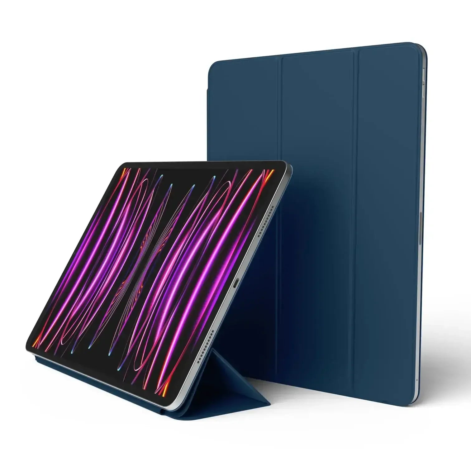 Etui na tablet w kolorze granatowym, składane, funkcja podstawki