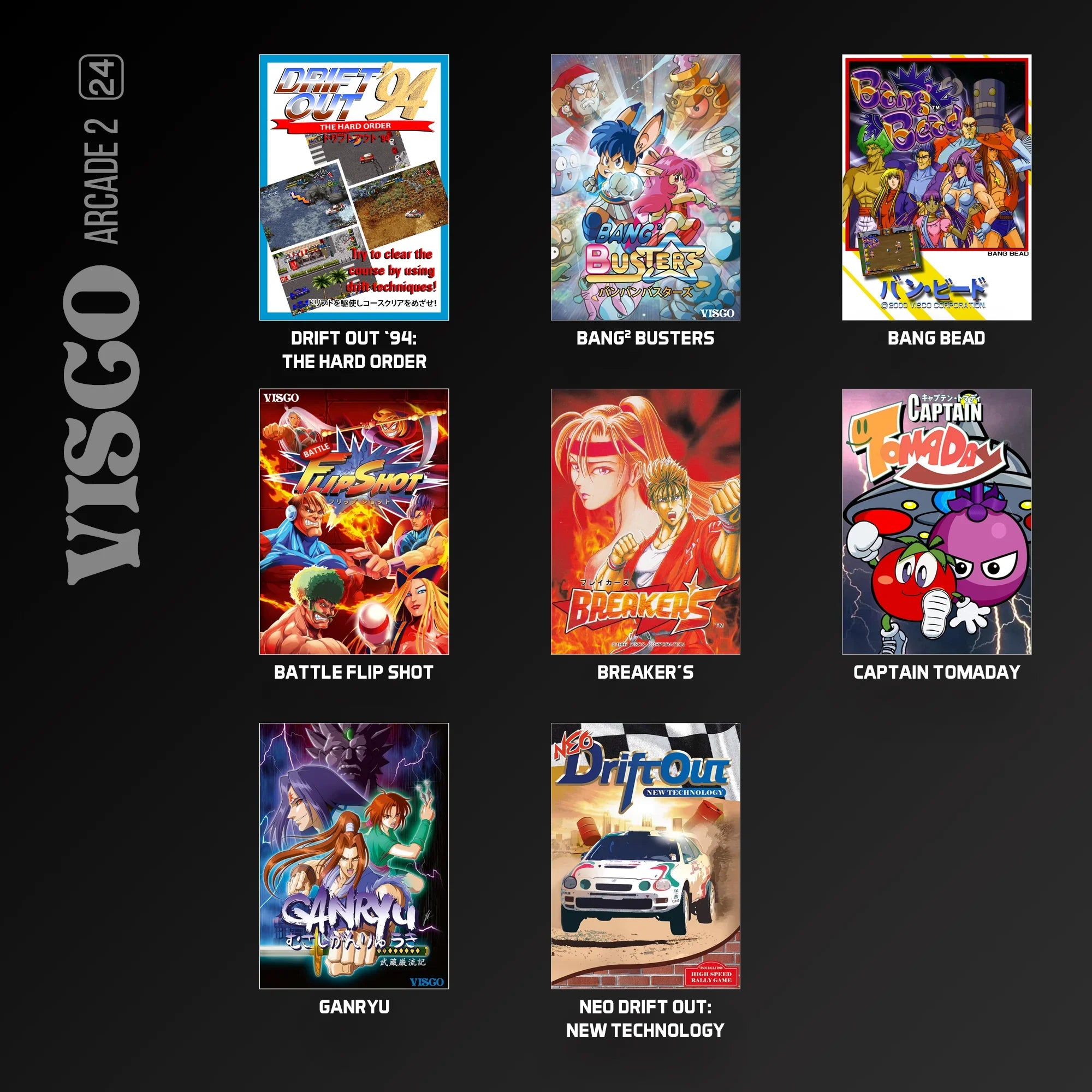 Kolekcja gier arcade Visco: Drift Out '94, Bang² Busters, Bang Bead, Battle Flip Shot, Breaker's, Captain Tomaday, Ganryu, Neo Drift Out