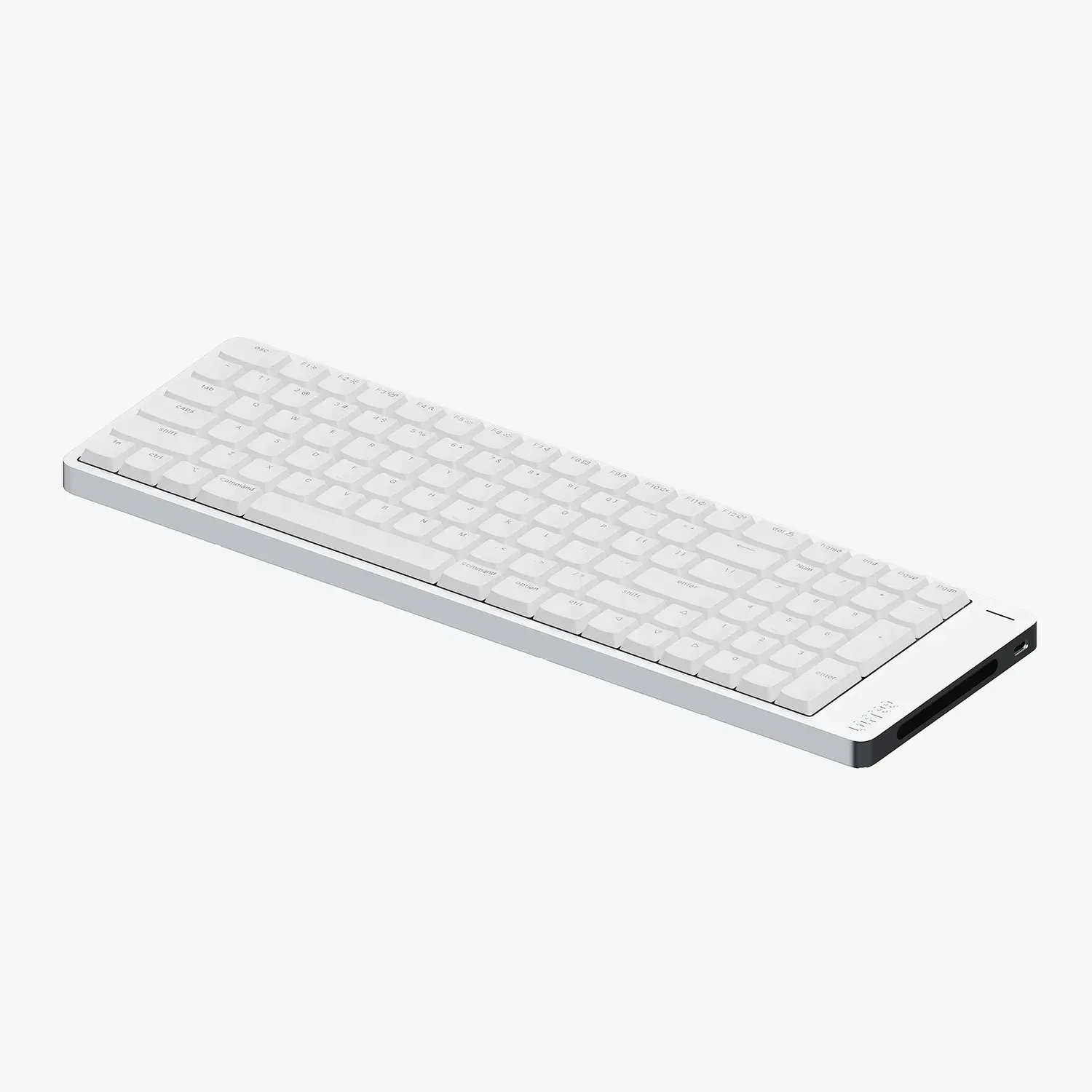 Biała klawiatura mechaniczna z srebrnym obudowaniem, idealna do home office i personalizacji