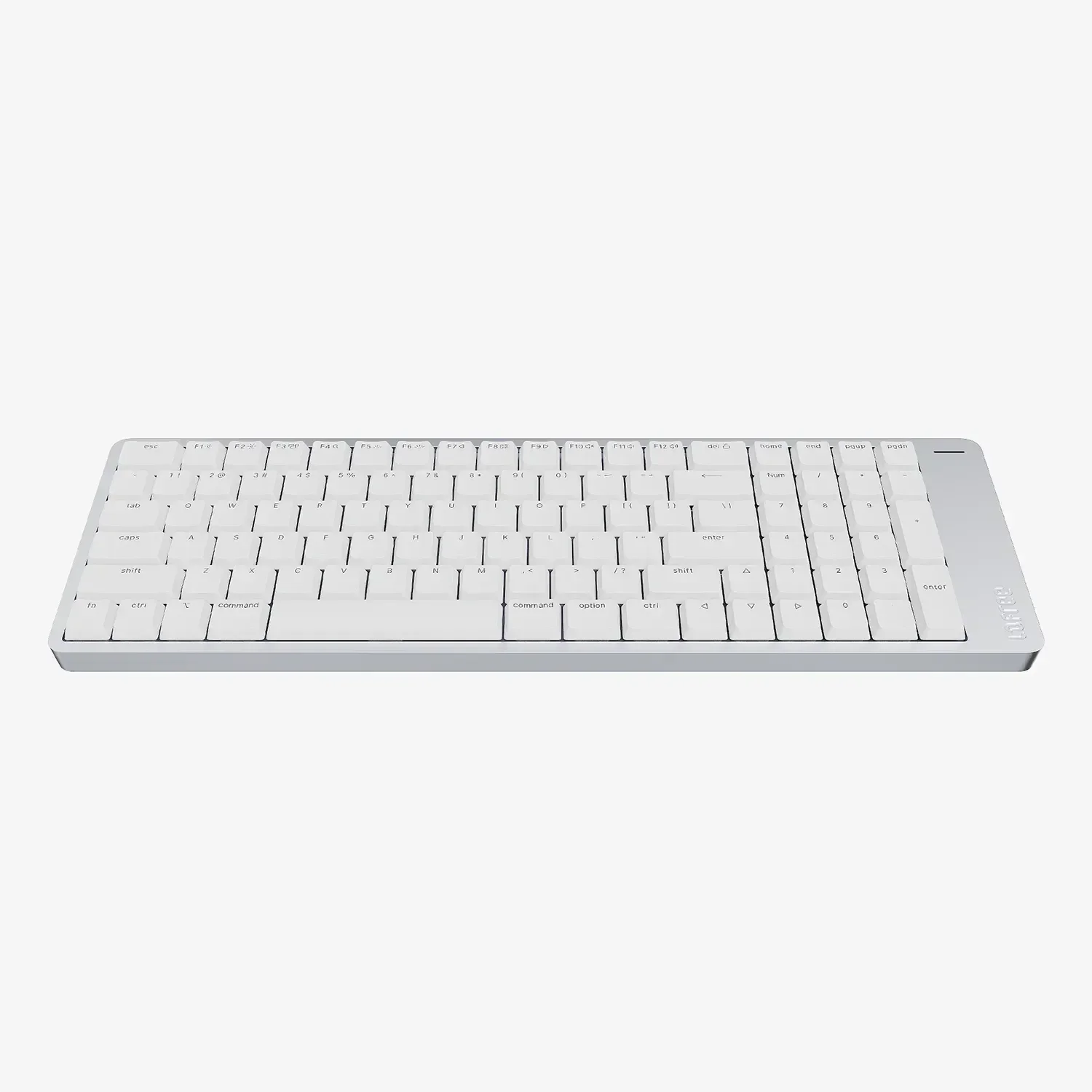Biała klawiatura mechaniczna z srebrną obudową, idealna do home office i personalizacji