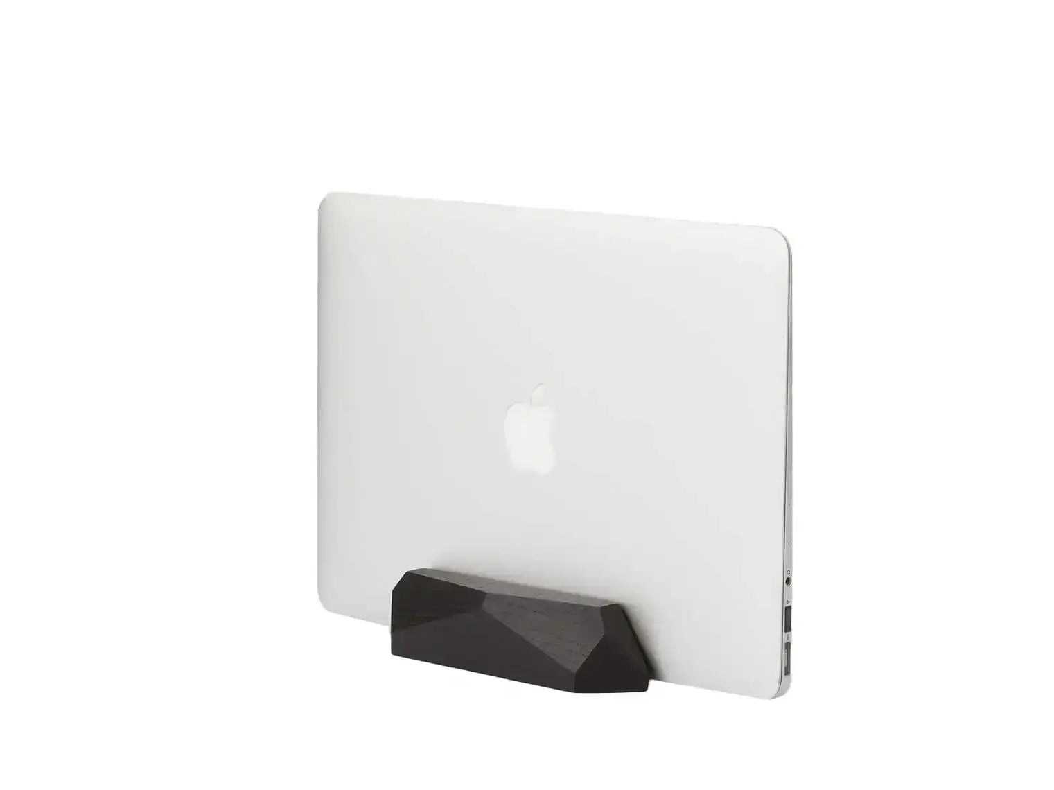 Minimalistyczny stojak biurkowy na laptopa, czarny, usprawniający organizację biurka