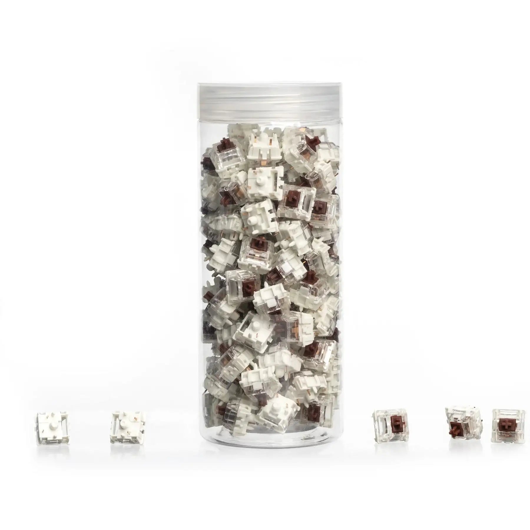 Zestaw przełączników Gateron Jupiter Brown w przezroczystym pojemniku, switche do klawiatury mechanicznej