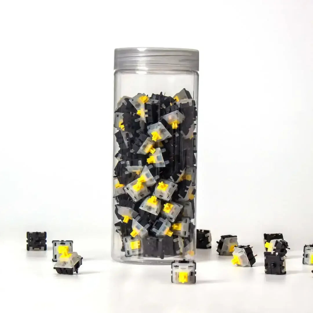 Zestaw przełączników Gateron Milky Yellow do klawiatur mechanicznych w przezroczystym pojemniku