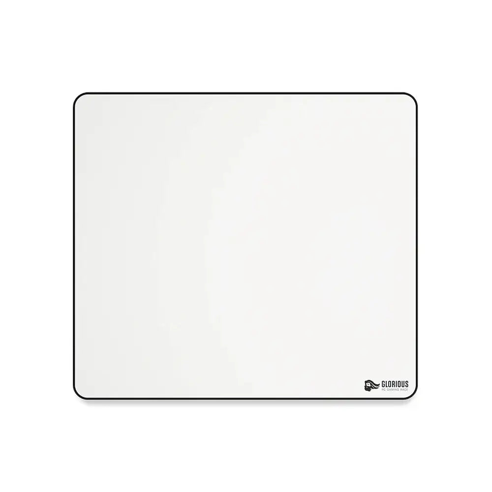 Biała podkładka Glorious Stitch Cloth Mousepad z czarnym brzegiem, logo Glorious w rogu