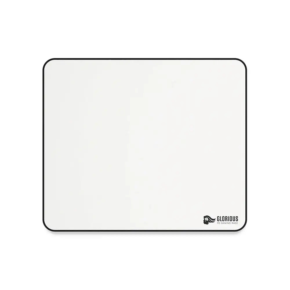 Biała podkładka na biurko Glorious Stitch Cloth Mousepad z czarną obwódką i logo w rogu