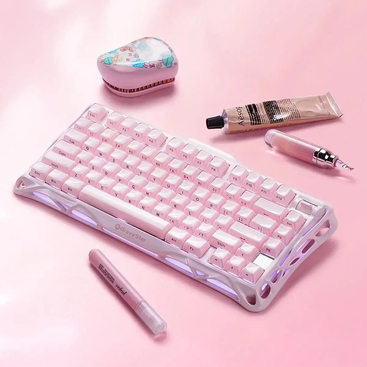 GravaStar - Mercury K1 Sakura Pink Wireless Mechanical Keyboard - Bezprzewodowa Klawiatura Mechaniczna