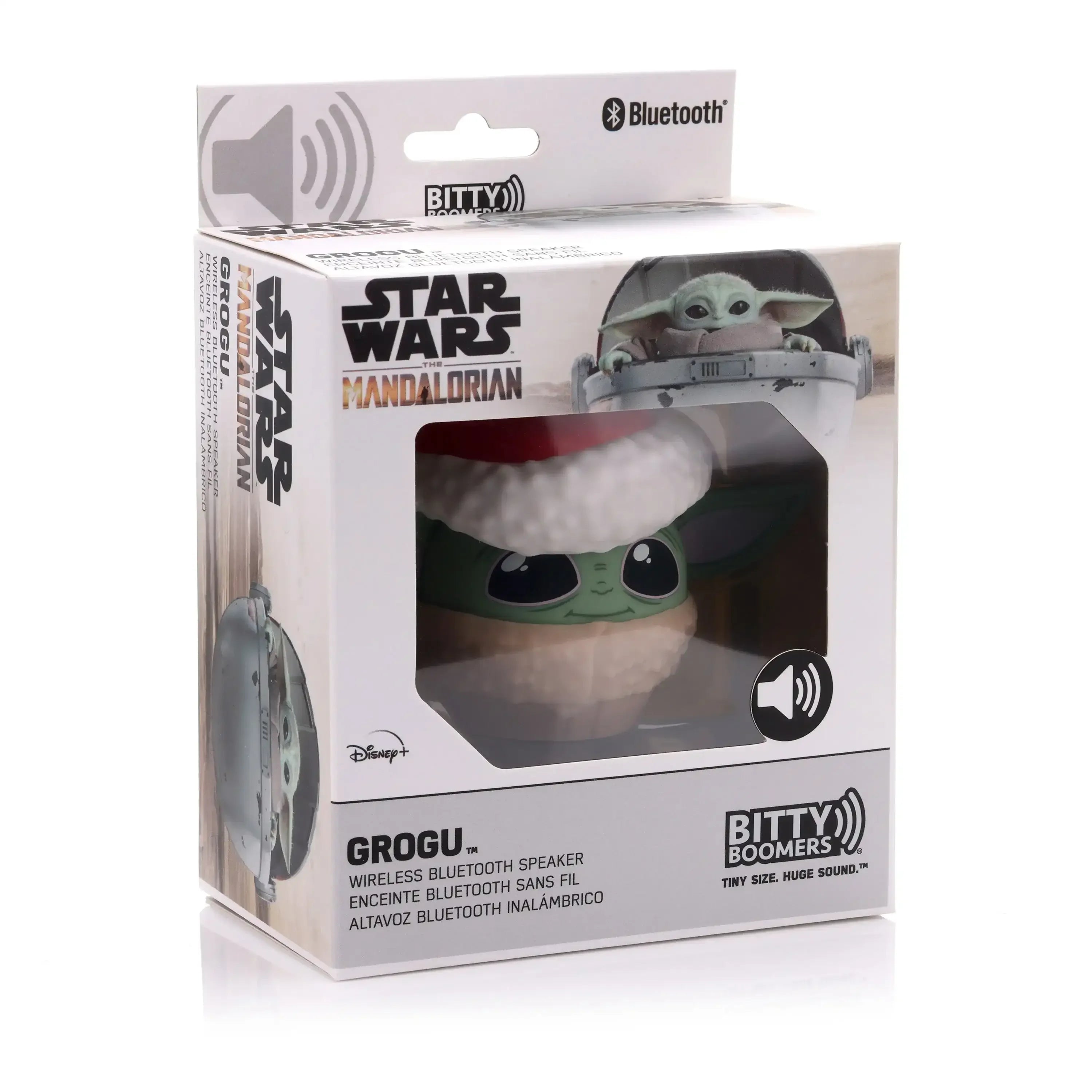 Głośnik Bluetooth Grogu Bitty Boomers w świątecznym opakowaniu Star Wars Mandalorian.