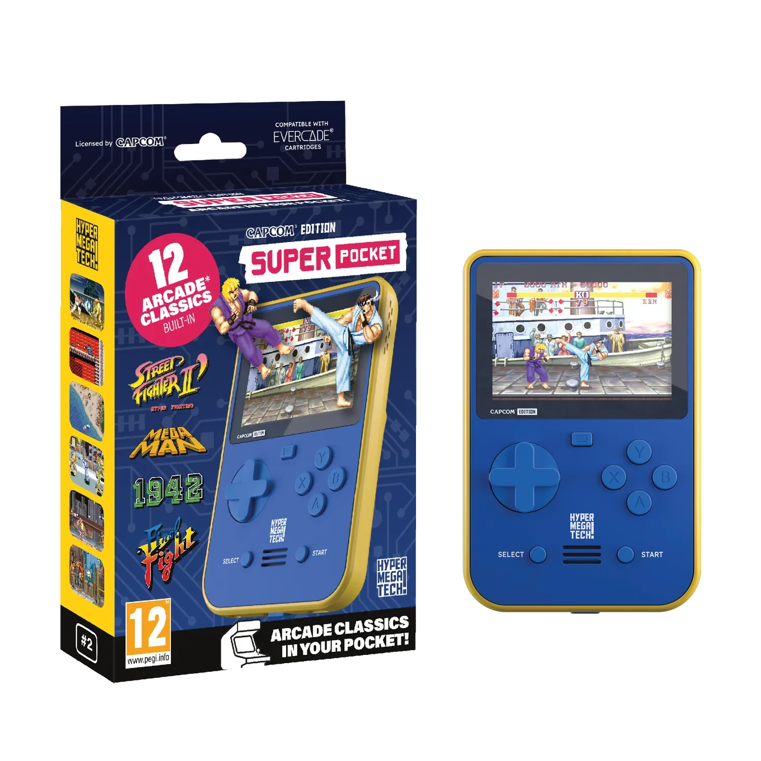 Konsola Super Pocket Capcom Edition z 12 klasycznymi grami arcade, idealna dla fanów retro gamingu
