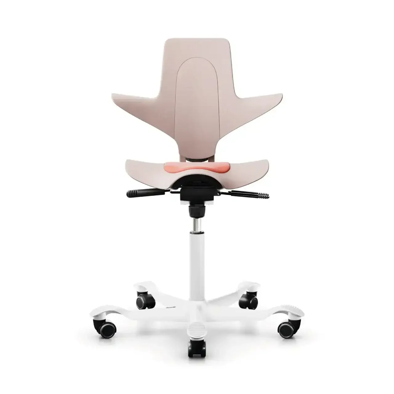 Ergonomiczne krzesło biurowe różowo-białe na kółkach do home office