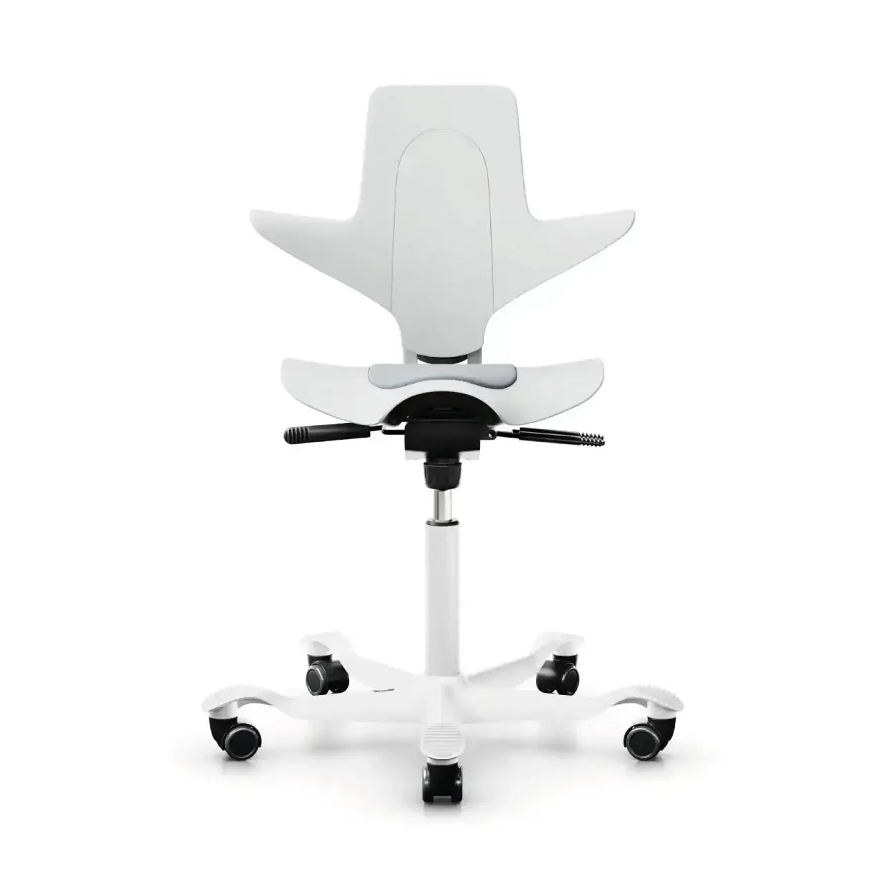 Biały ergonomiczny fotel biurowy na kółkach do home office, nowoczesny design