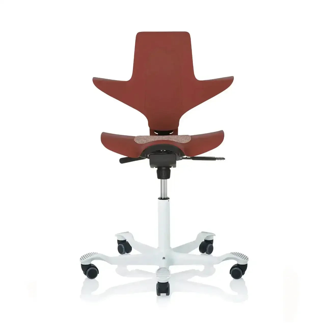 Brązowe ergonomiczne krzesło biurowe na kółkach do home office, nowoczesny design.