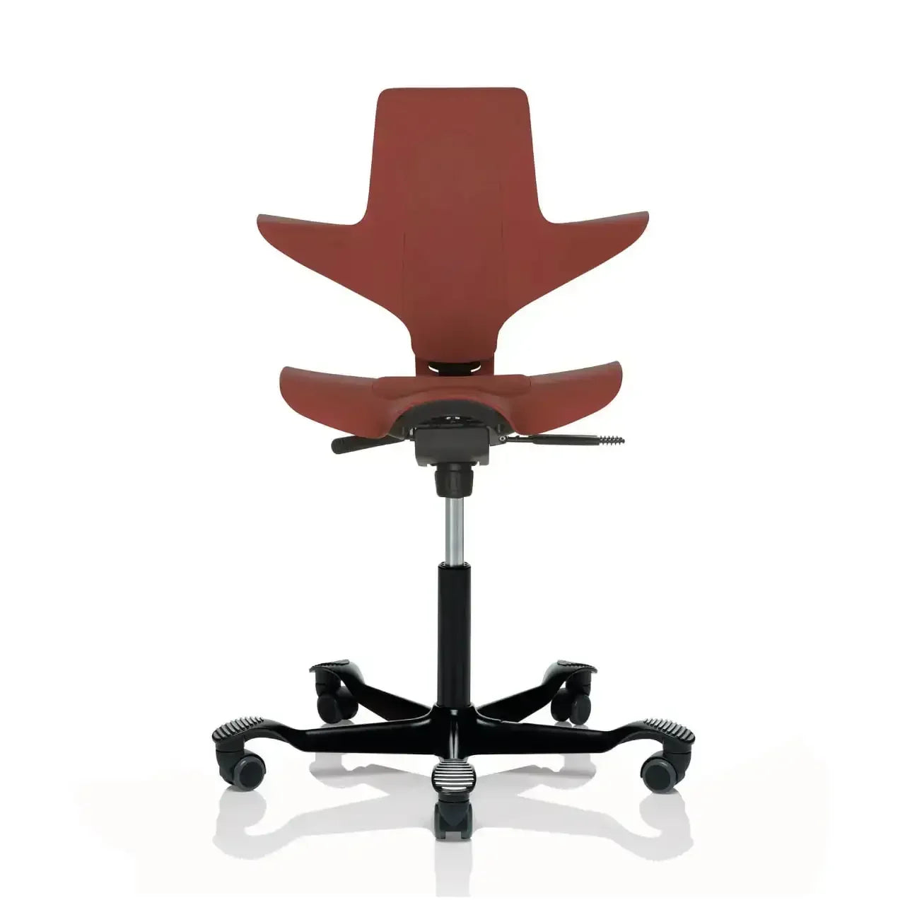 Ergonomiczne krzesło biurowe czerwone na kółkach, nowoczesny design do home office
