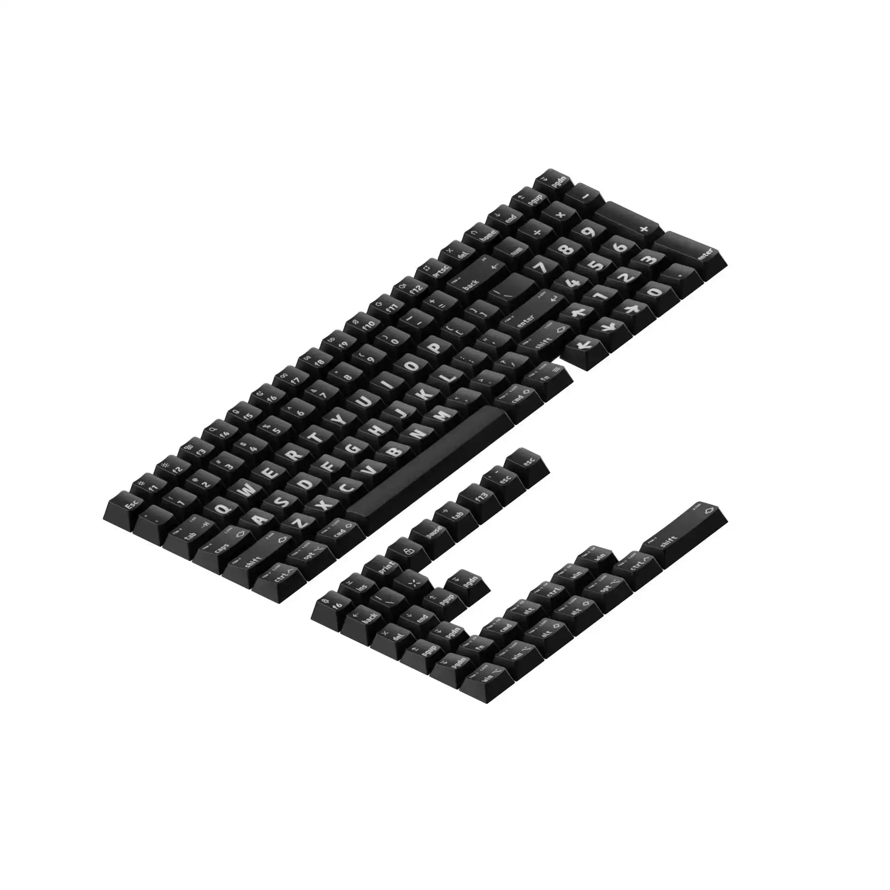 Czarne keycapy shine-through do klawiatury mechanicznej na białym tle