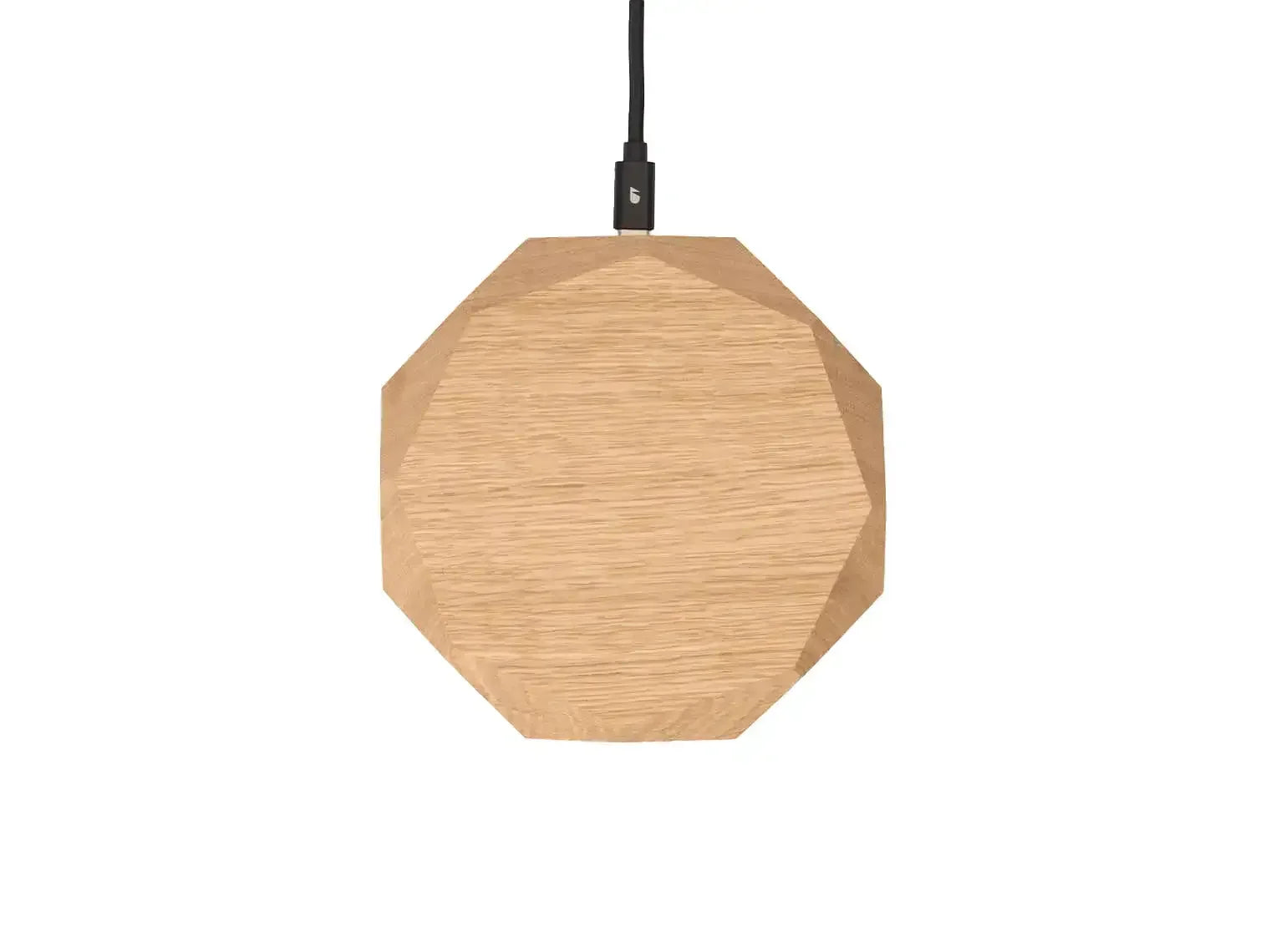 Drewniana designerska lampa wisząca w geometrycznym kształcie, idealna do domowego biura