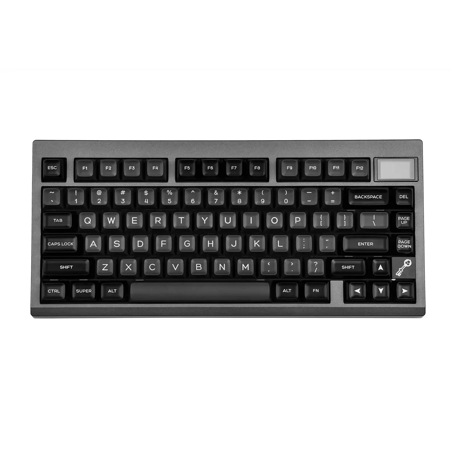 Czarna klawiatura mechaniczna kompaktowa do biura i home office na białym tle