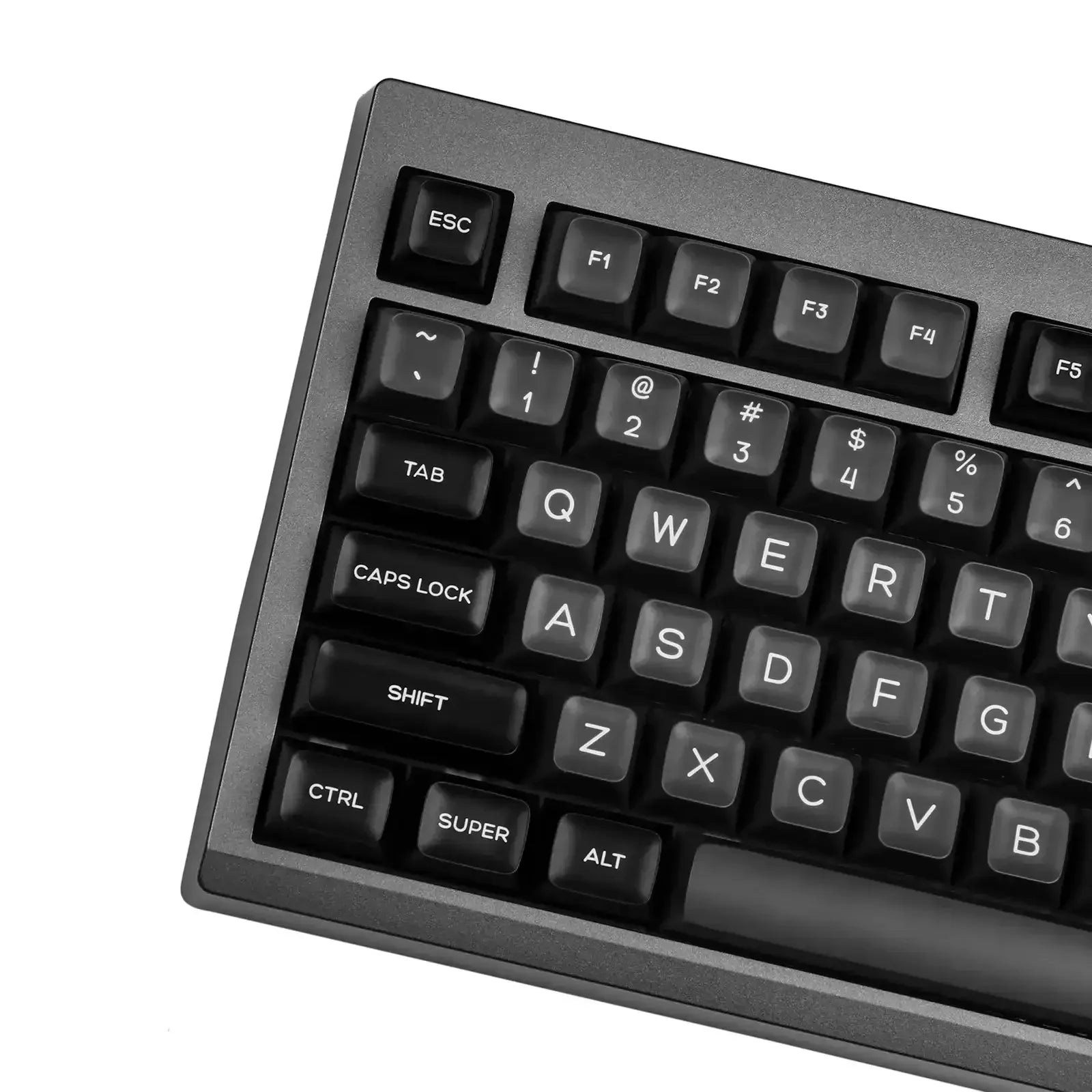 Czarna klawiatura mechaniczna z białymi klawiszami, nowoczesny design biurowy