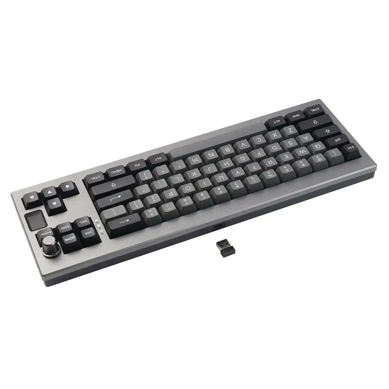 Czarna klawiatura mechaniczna z pokrętłem i odłączanym modułem USB, idealna do home office.