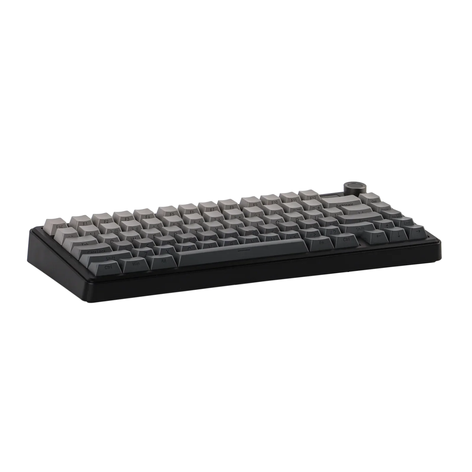 Mechaniczna klawiatura z szarymi keycapami i czarnym obudowaniem, idealna do home office i desk setupu.