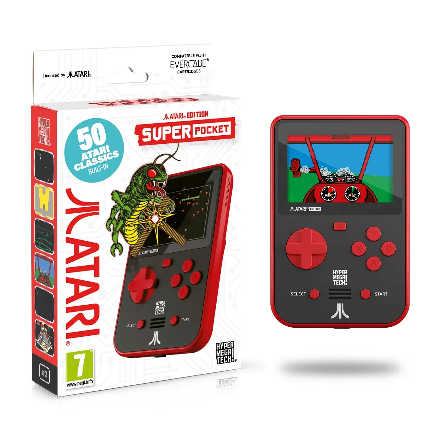 Czerwona konsola przenośna Atari Super Pocket z 50 grami klasycznymi, idealna dla fanów retro gamingu