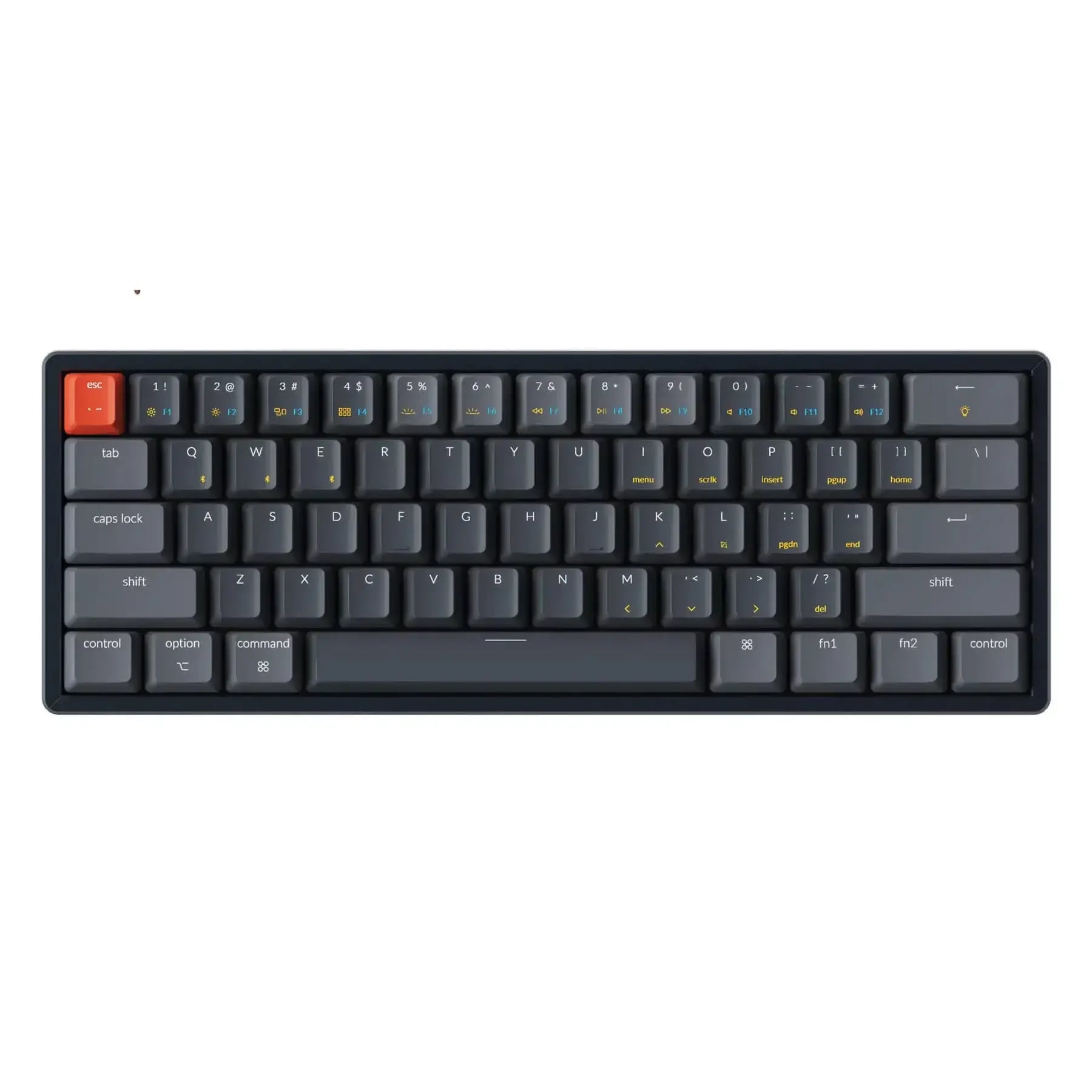 Klawiatura mechaniczna 65% z ciemnoszarymi keycapami i czerwonym klawiszem ESC, idealna do biura