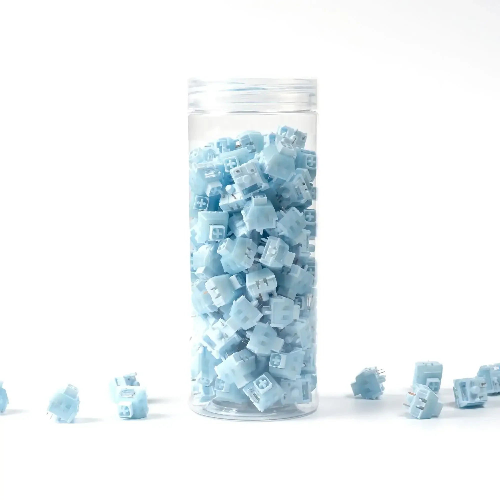 Niebieskie przełączniki Kailh Box Winter do klawiatur mechanicznych w przezroczystym pojemniku