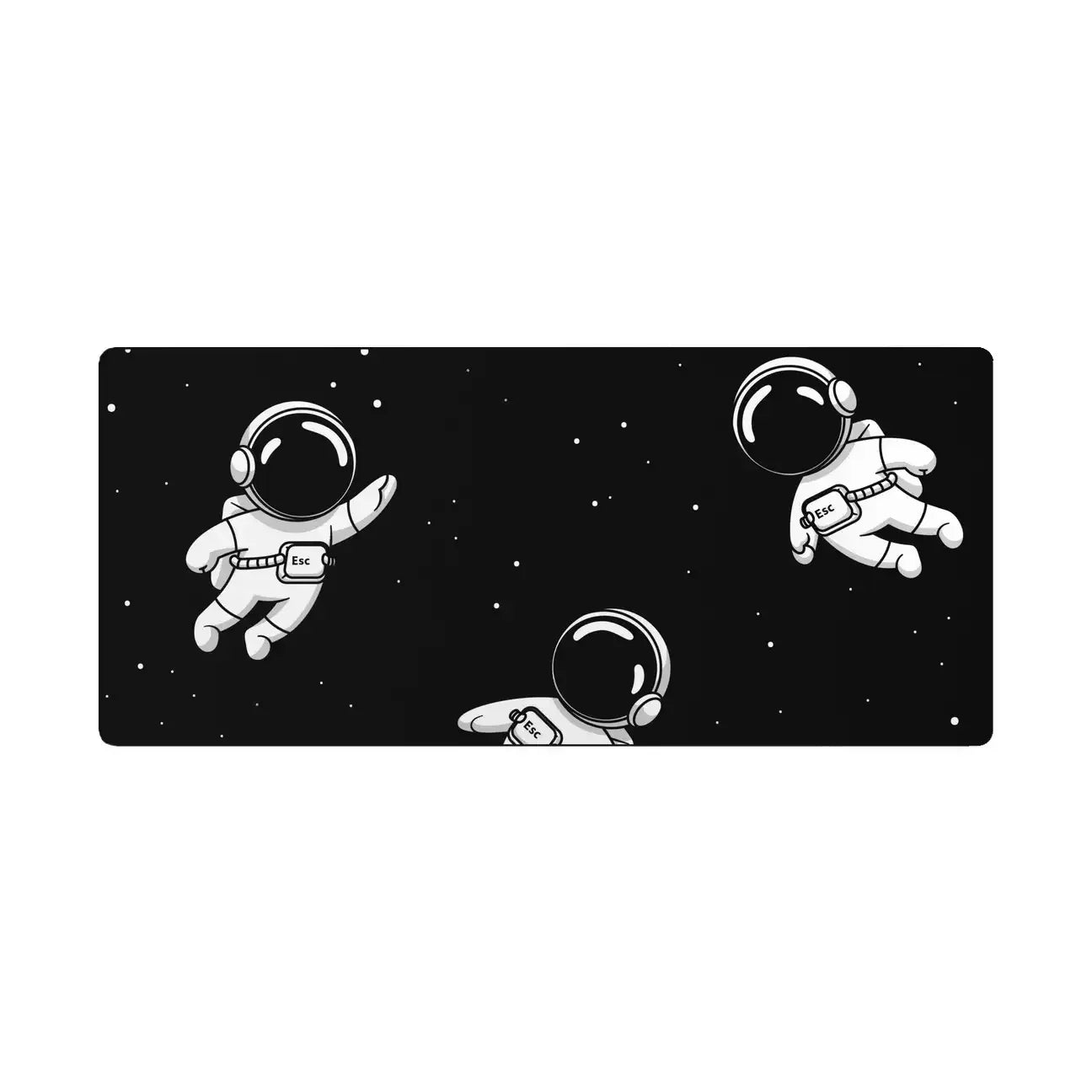 Czarna mata na biurko z grafiką trzech astronautów w kosmosie, dekoracja do biura