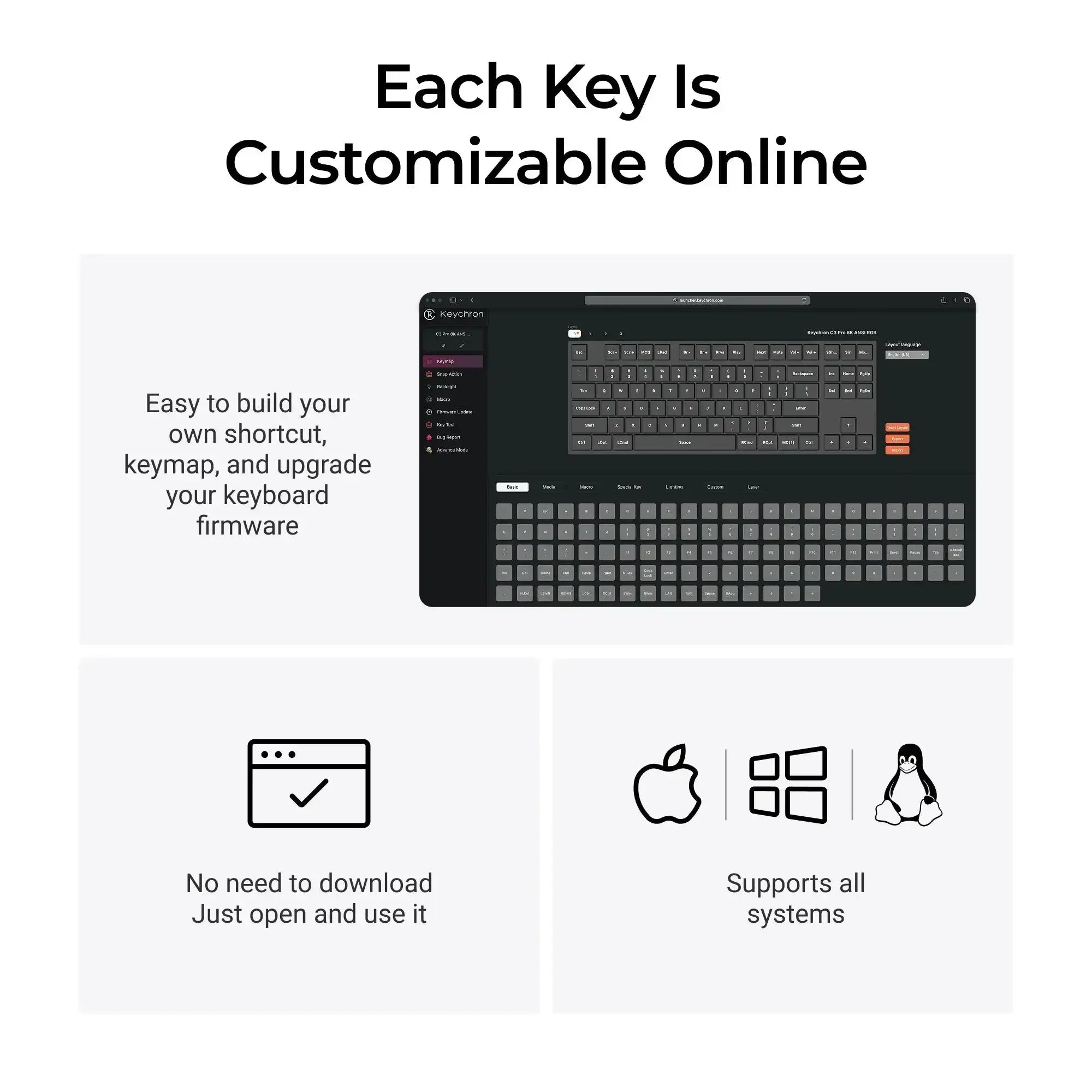Keychron - C3 Pro 8K QMK Wired Custom Mechanical Keyboard - Przewodowa Klawiatura Mechaniczna