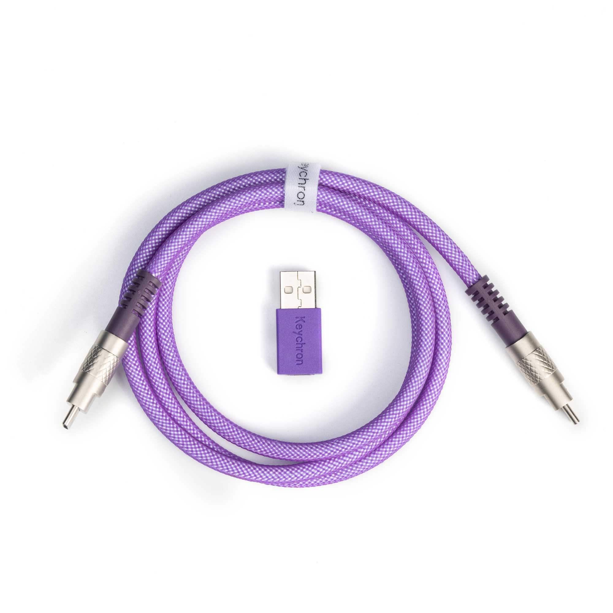 Fioletowy kabel USB do klawiatury mechanicznej, opleciony, z metalowymi końcówkami