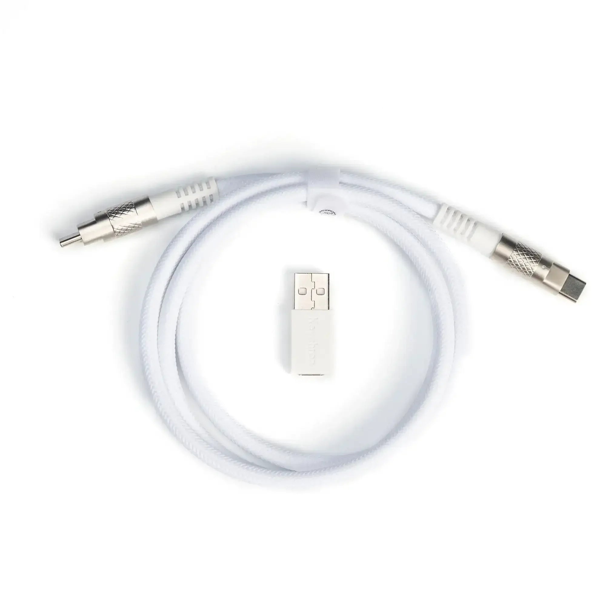 Biały kabel USB-C do klawiatury mechanicznej z podwójnym oplotem i złączem typu aviator