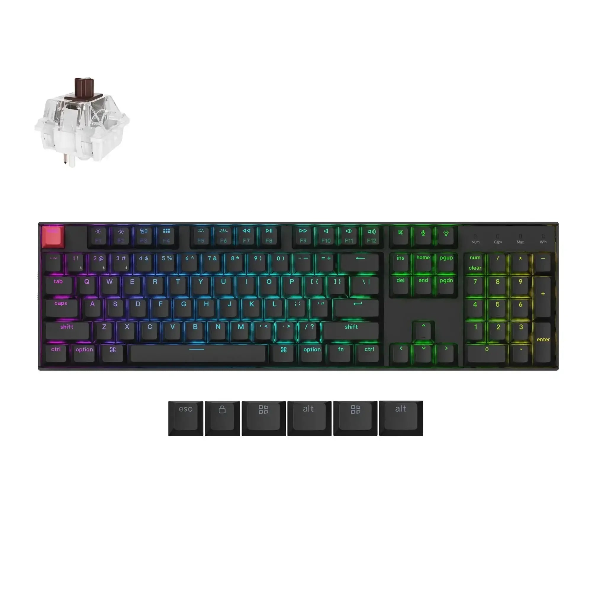 Klawiatura mechaniczna bezprzewodowa z podświetleniem RGB, brązowy switch, czarne keycapy