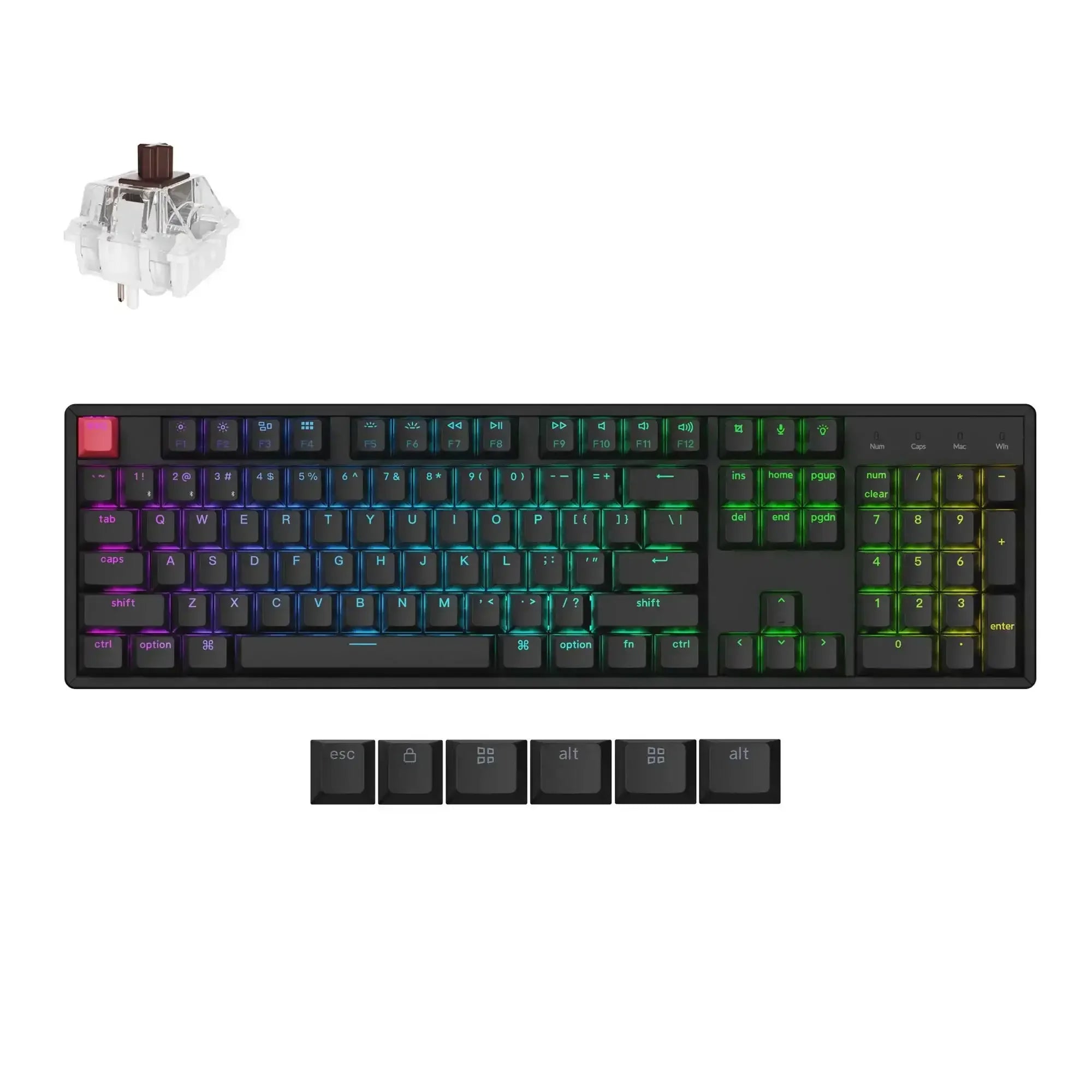 czarna klawiatura mechaniczna z podświetleniem RGB, brązowy switch, wymienne keycapy