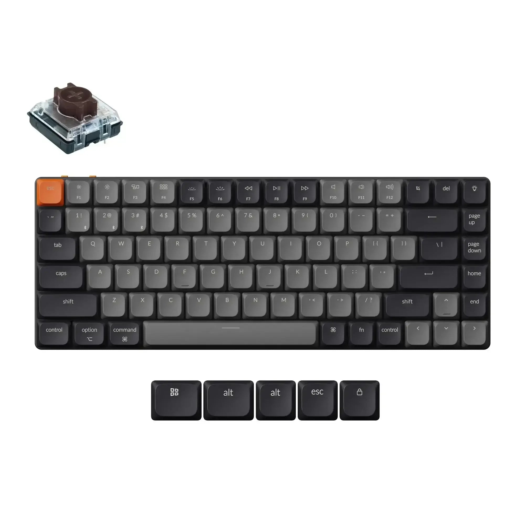 Klawiatura mechaniczna niskoprofilowa, bezprzewodowa, switche brązowe, czarne keycapy