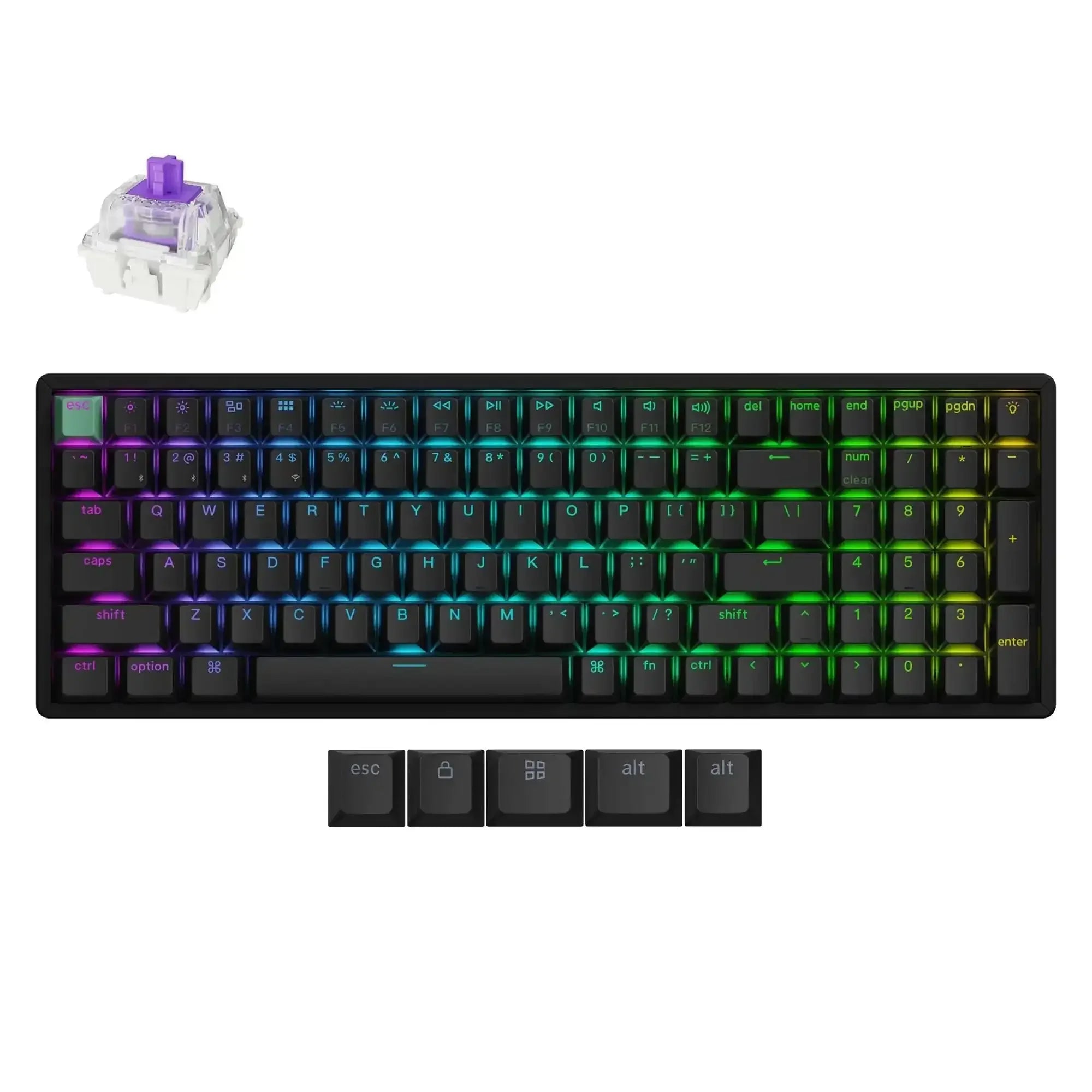 Bezprzewodowa klawiatura mechaniczna 96% z podświetleniem RGB, wymienne keycapy i switche.
