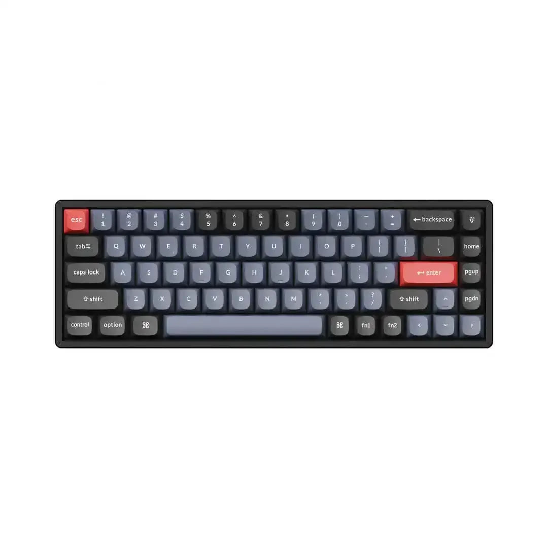 Klawiatura mechaniczna kompaktowa, aluminiowa obudowa, kolorowe keycapy, układ 65%.