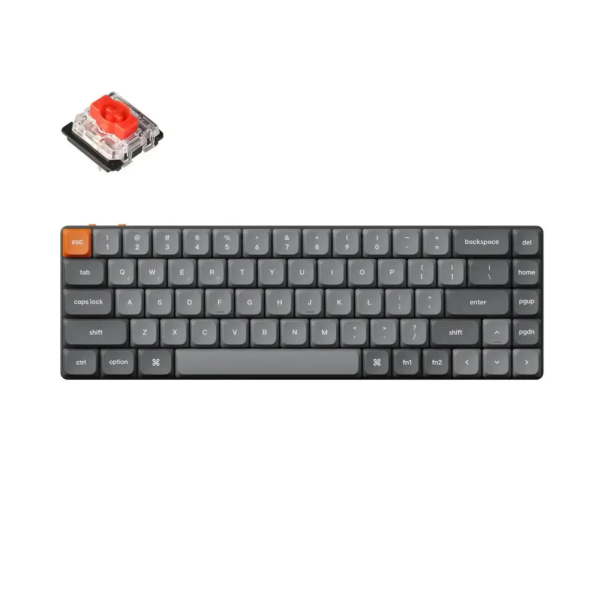 Klawiatura mechaniczna 65% z niskoprofilowymi czerwonymi switchami Gateron, układ do Mac i Windows
