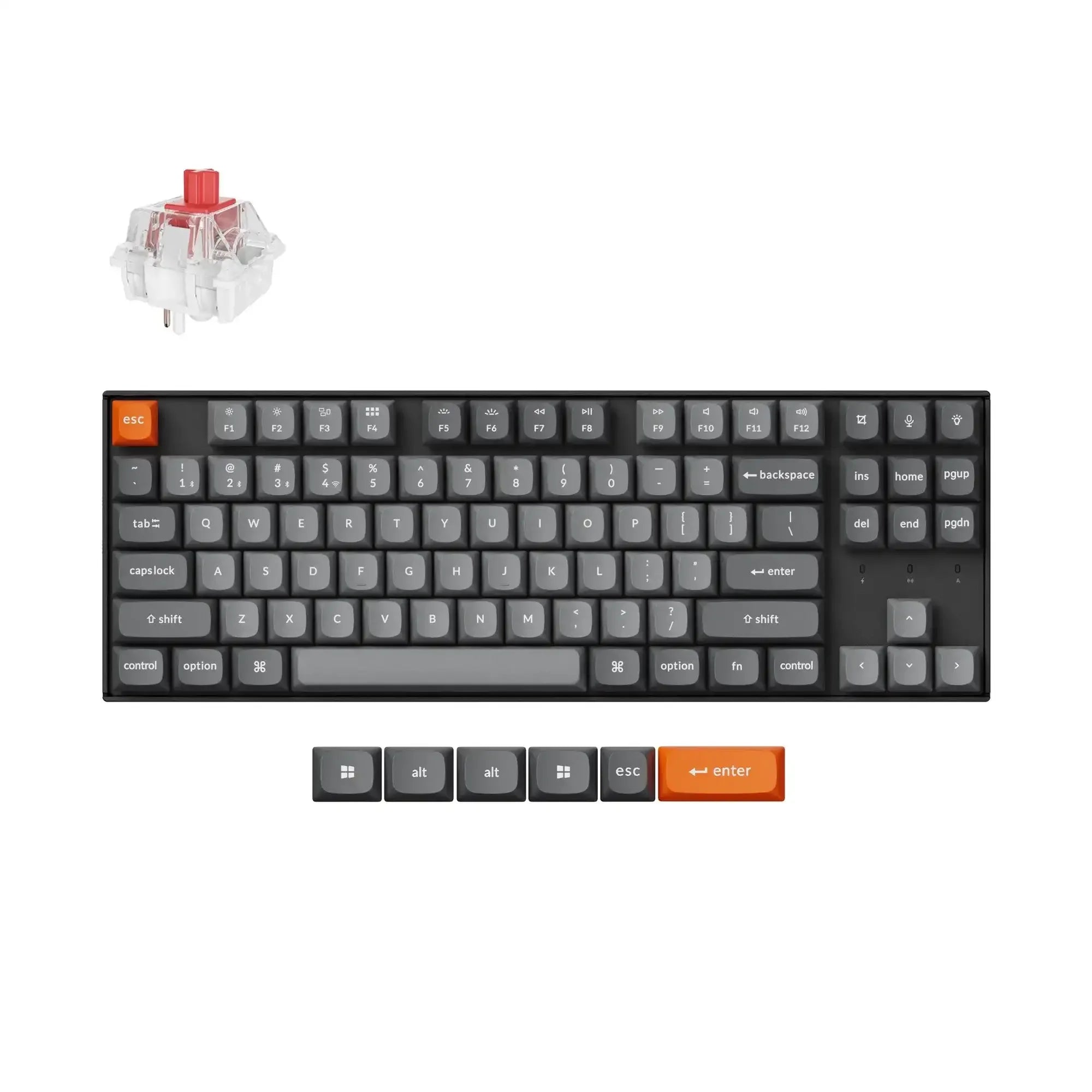 Klawiatura mechaniczna TKL z podświetleniem RGB i czerwonym switchem, wymienne keycapy
