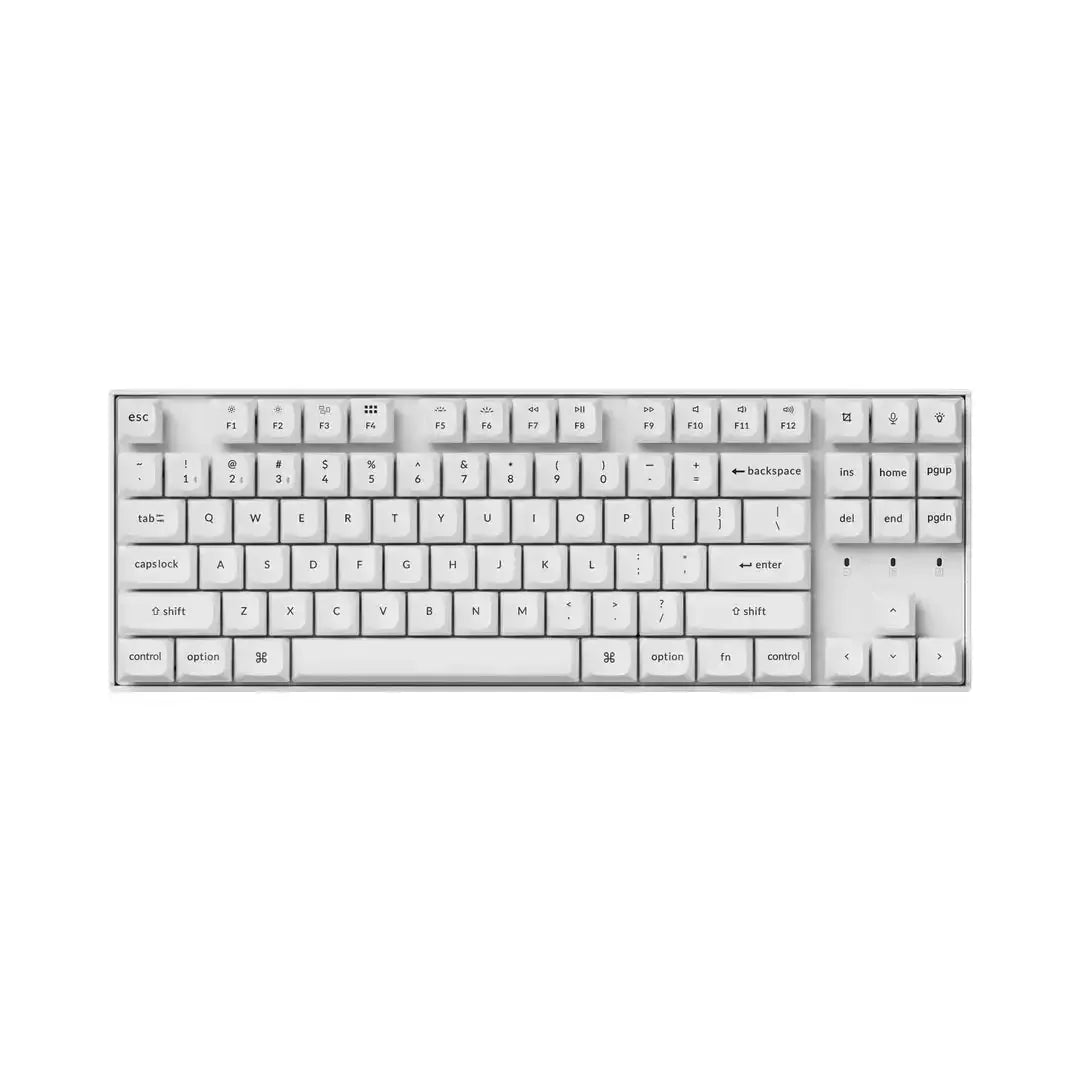 Klawiatura mechaniczna biała, układ TKL, nowoczesny minimalistyczny design.