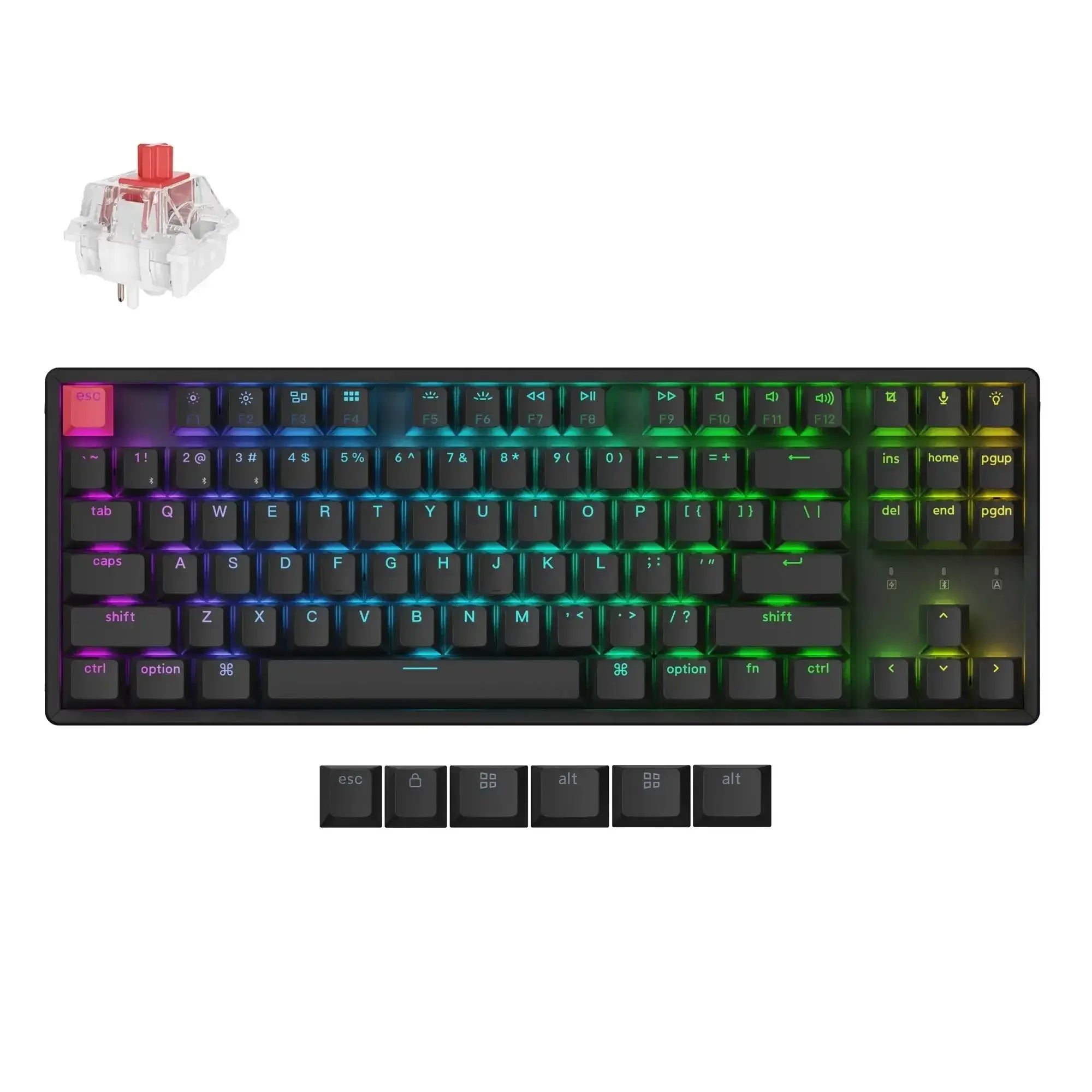 Klawiatura mechaniczna TKL RGB z aluminiową ramą, czerwonym switchem i wymiennymi keycapami