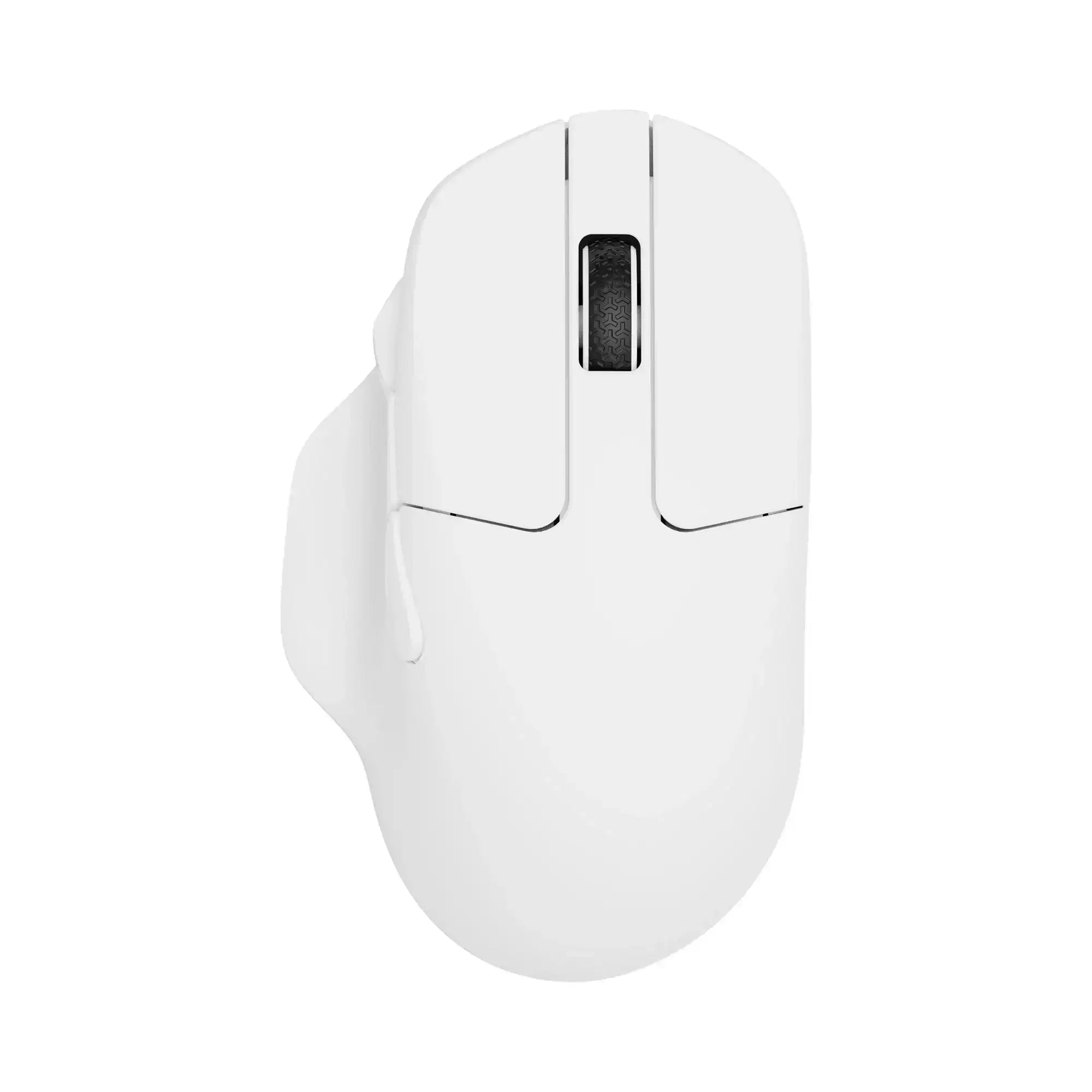 Biała mysz bezprzewodowa z rolką, ergonomiczny design, akcesorium biurowe do komputera