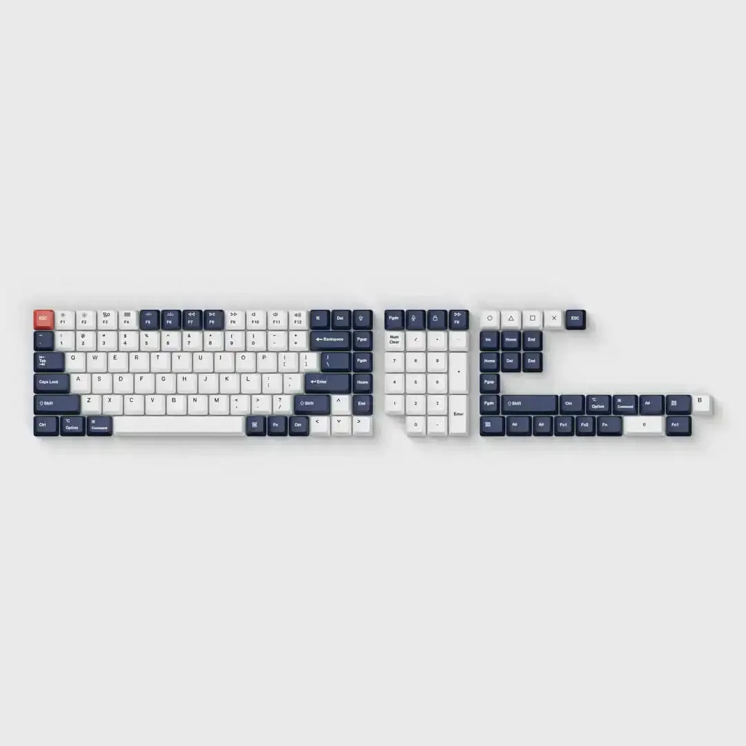 zestaw keycapów PBT do klawiatury mechanicznej, biało-granatowy, pełny układ