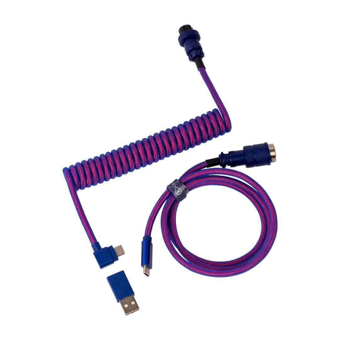Fioletowo-niebieski spiralny kabel USB-C do klawiatury mechanicznej, akcesoria biurowe