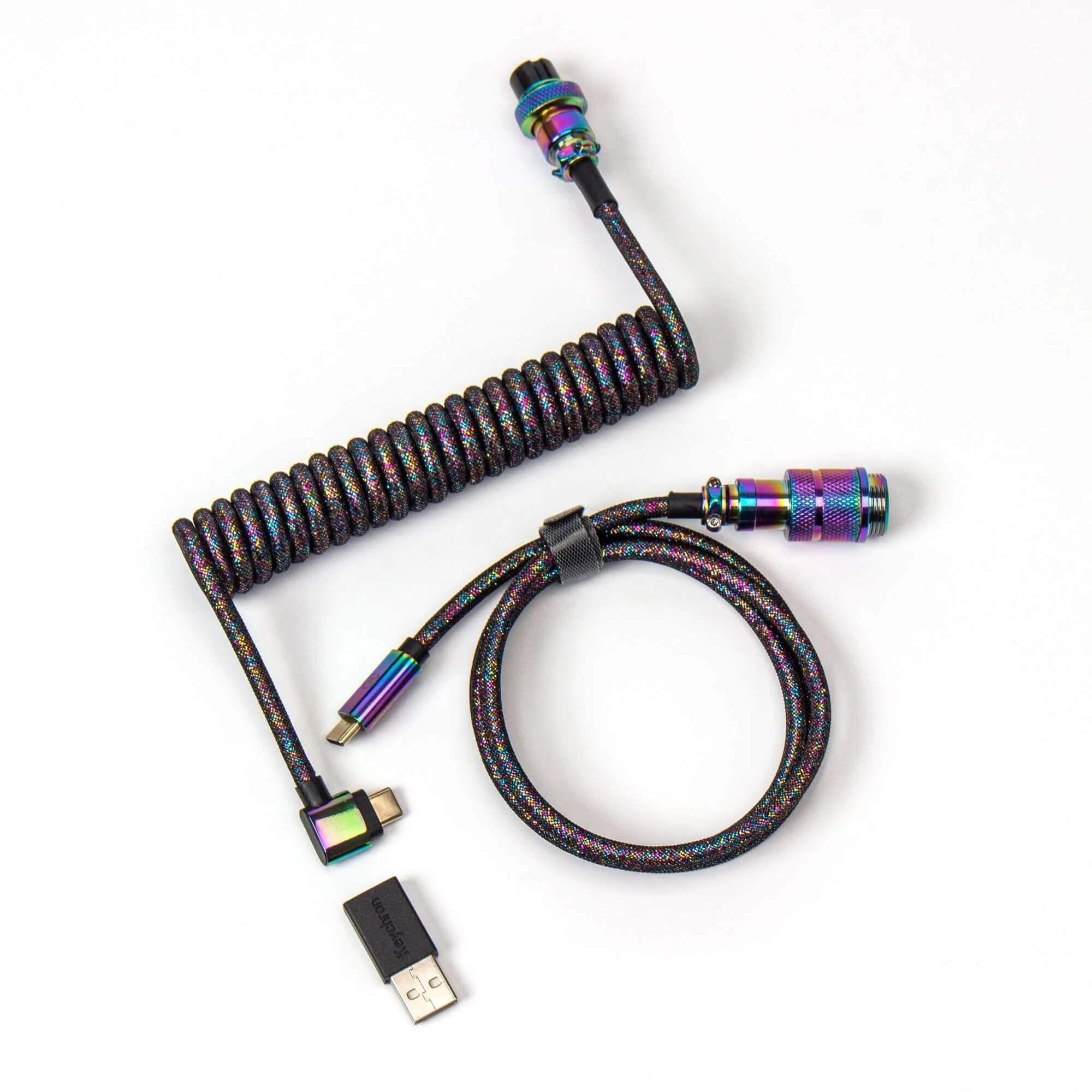 Pleciony kabel spiralny USB-C z metalowymi końcówkami aviator do klawiatury mechanicznej