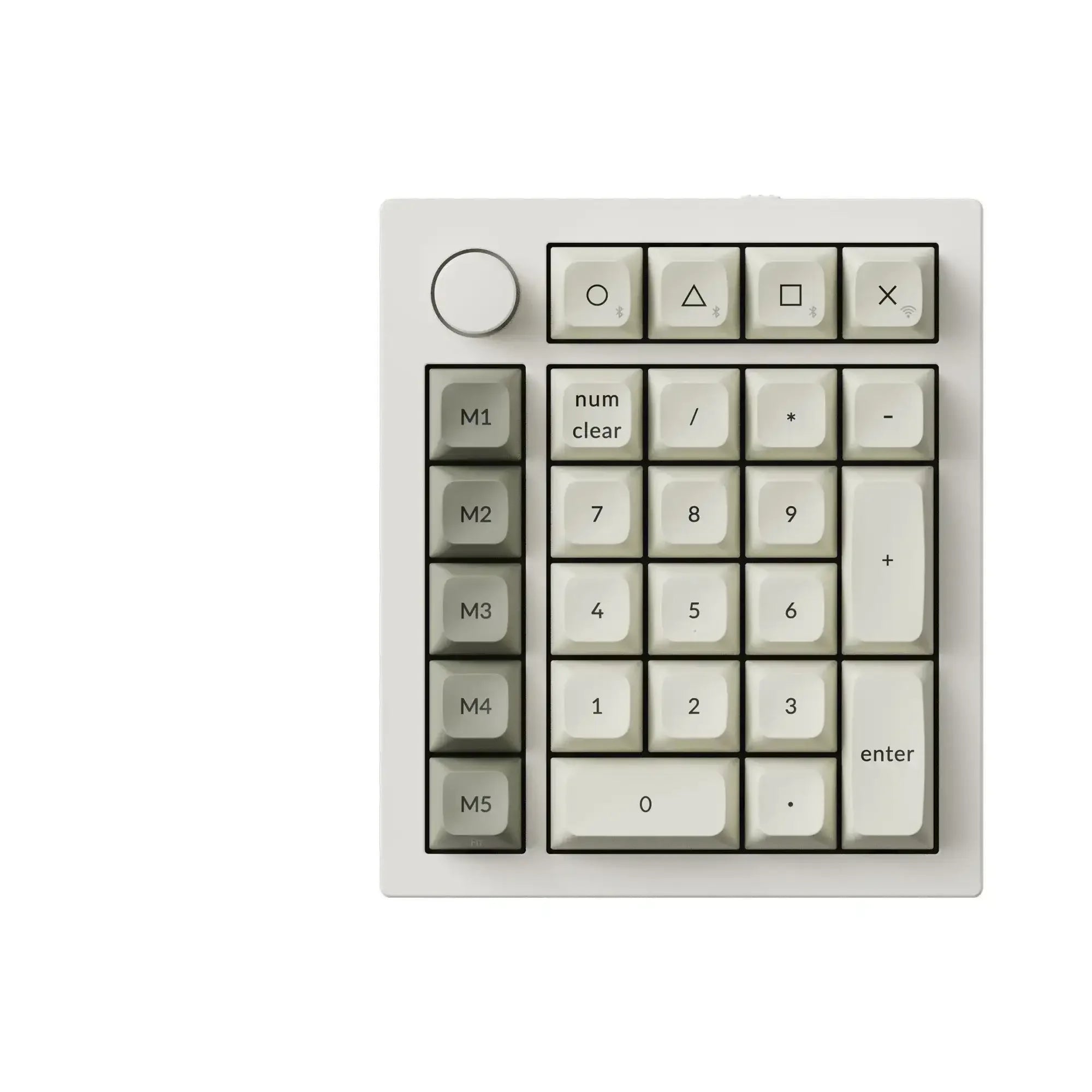 Biała mechaniczna klawiatura numeryczna z pokrętłem, podświetleniem RGB i klawiszami makro