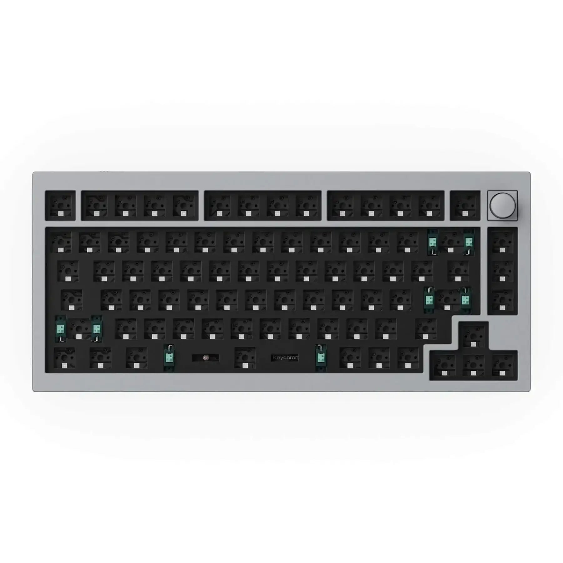 Szara klawiatura mechaniczna barebone 75% z pokrętłem, bez keycapów i switchy