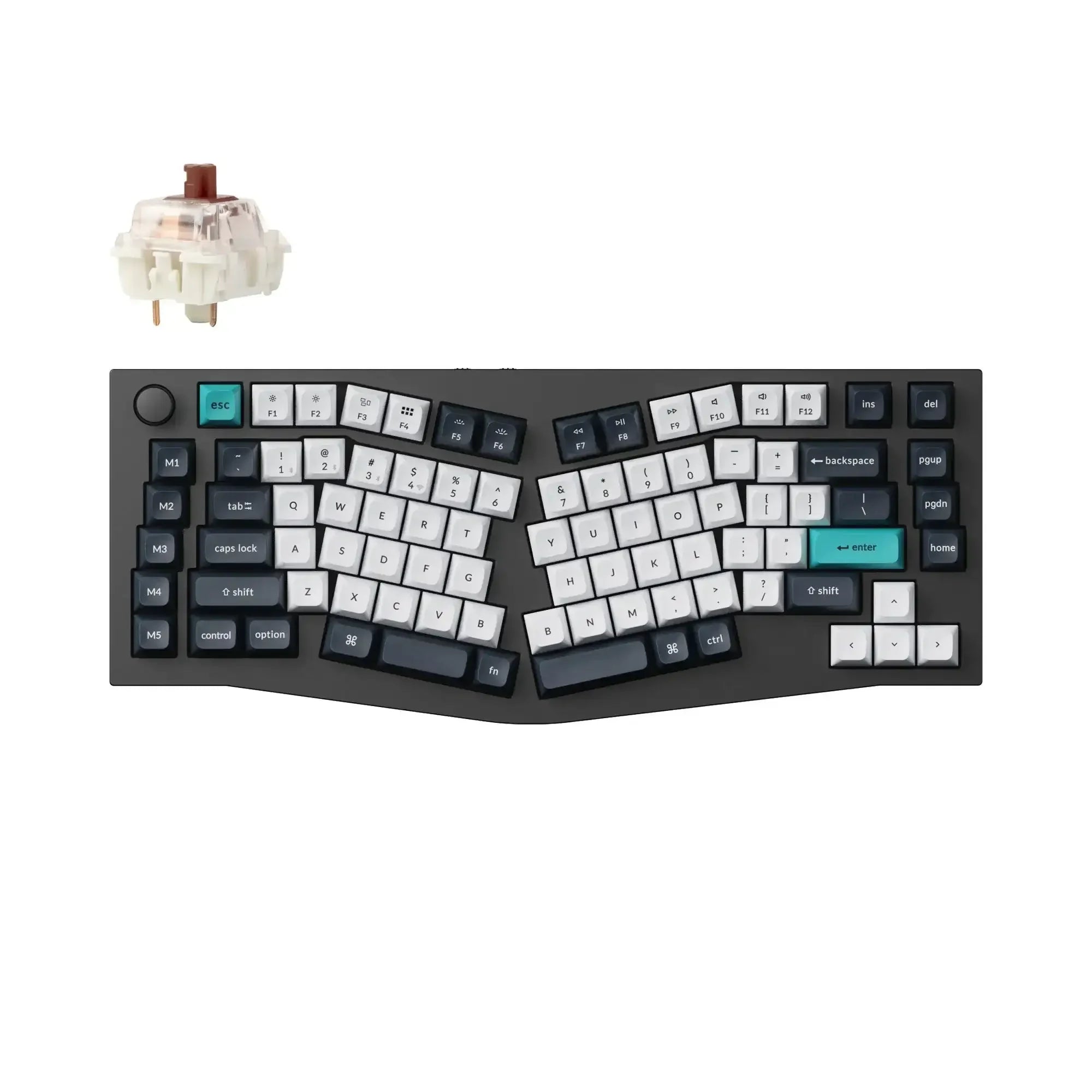 Czarna aluminiowa klawiatura mechaniczna Alice layout, przełącznik brązowy, ergonomiczna.