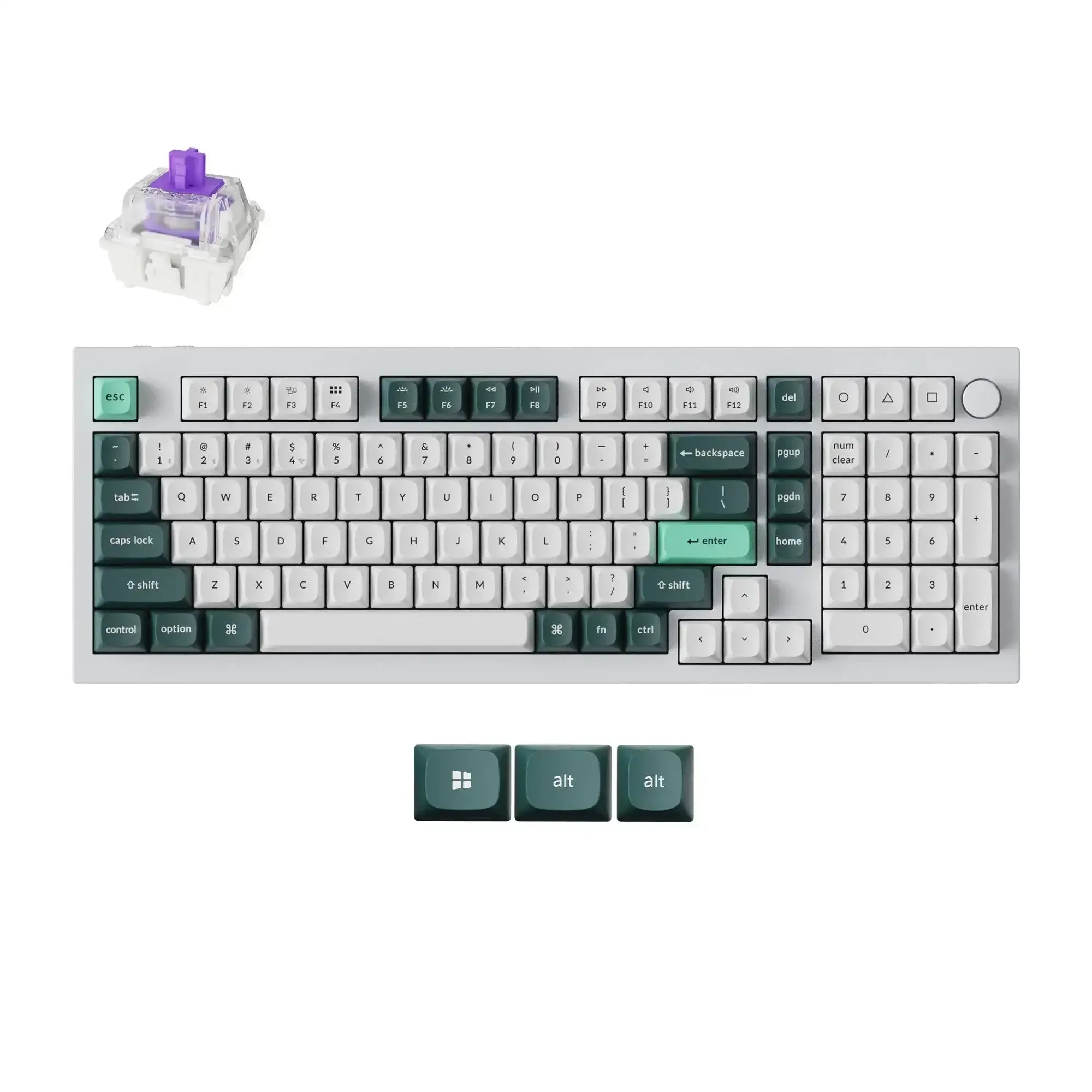 Klawiatura mechaniczna aluminowa, biało-zielone keycapy, przełącznik magnetyczny