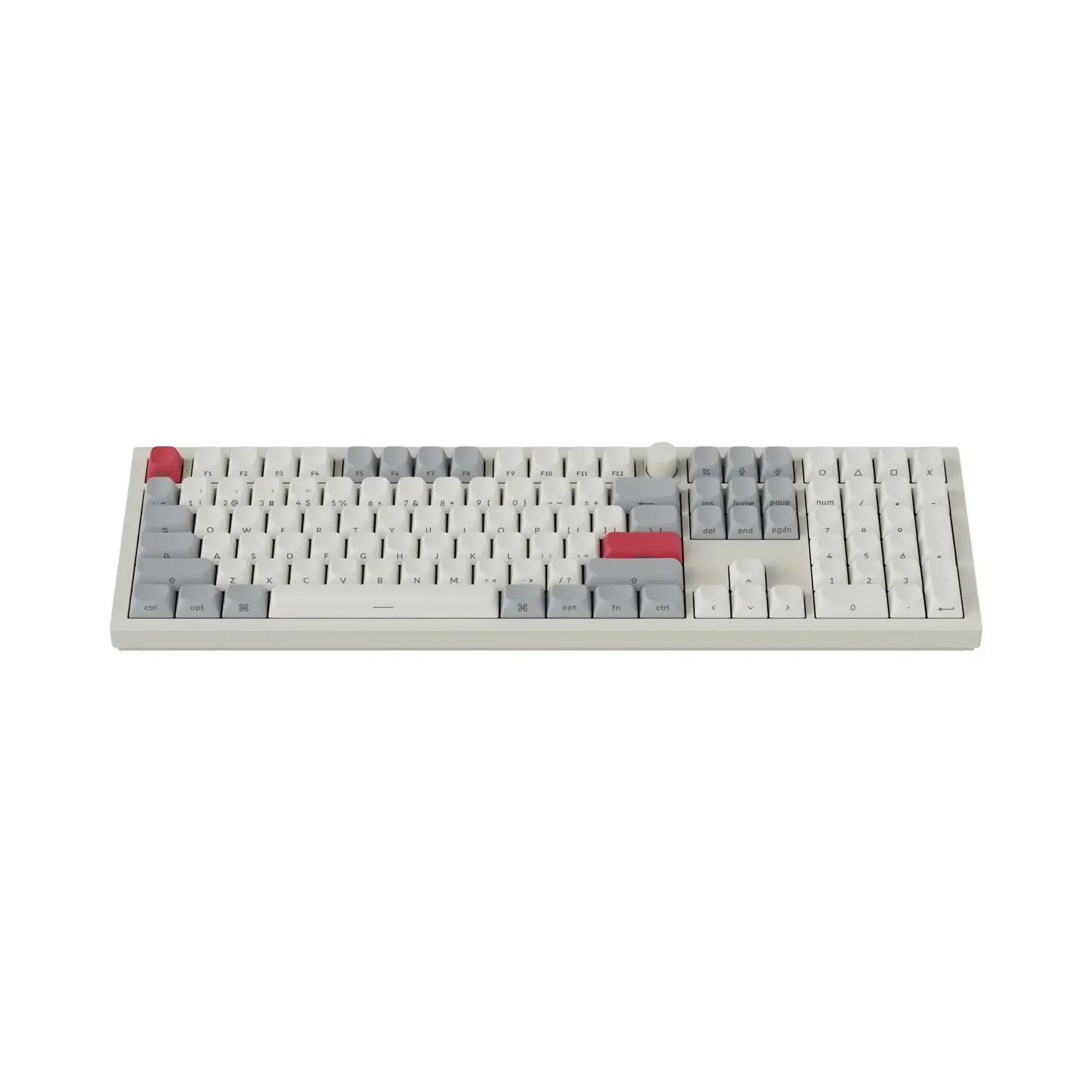 Klawiatura mechaniczna 100%, białe i szare keycapy PBT, podświetlenie, układ z numpadem