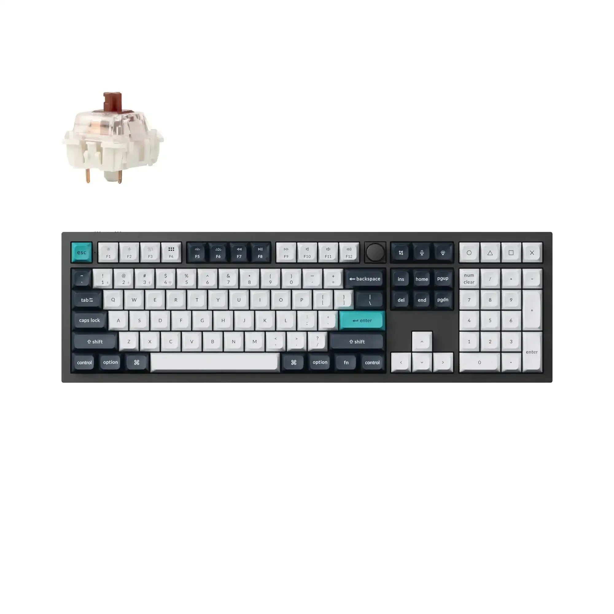 Czarna klawiatura mechaniczna 100% z pokrętłem, podświetleniem i brązowym switchem Gateron Jupiter